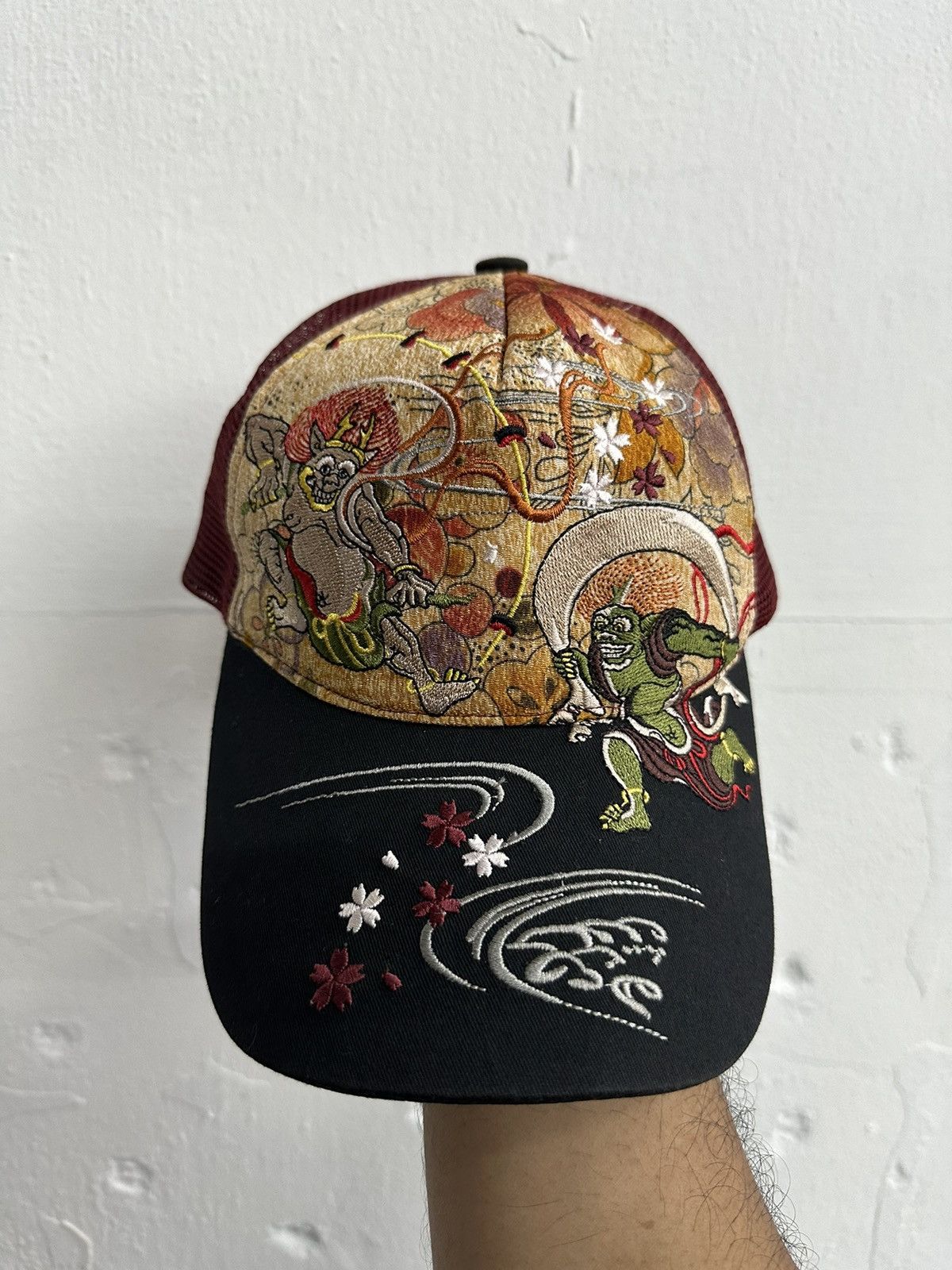 Japanese Brand VTG KEN ONISHI Embroid Ripped Trucker Hat Size ONE SIZE - 2 Thumbnail