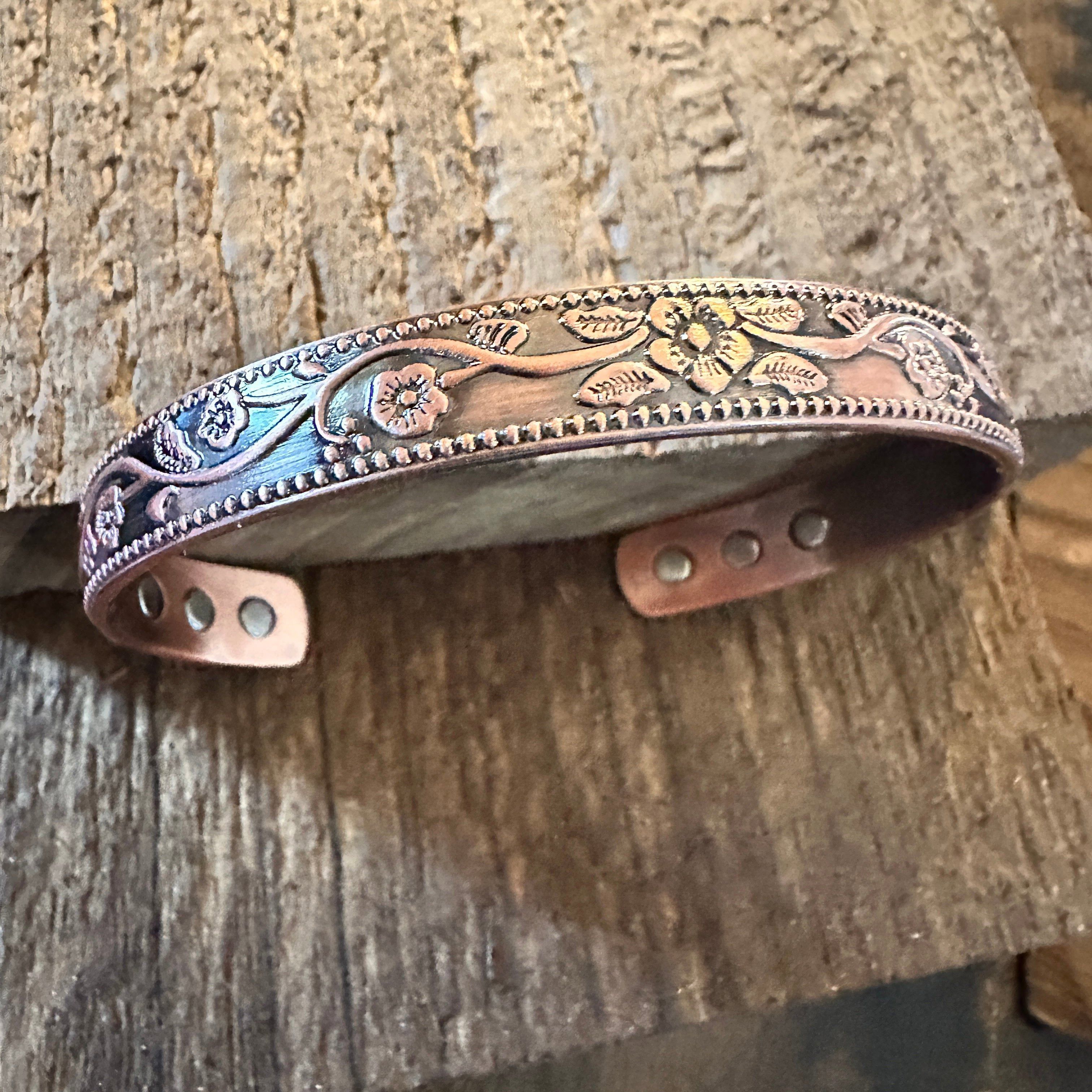 Other Boho Copper Floral Flexible Cuff Bangle Bracelet, Arthritis Size ONE SIZE - 1 Thumbnail