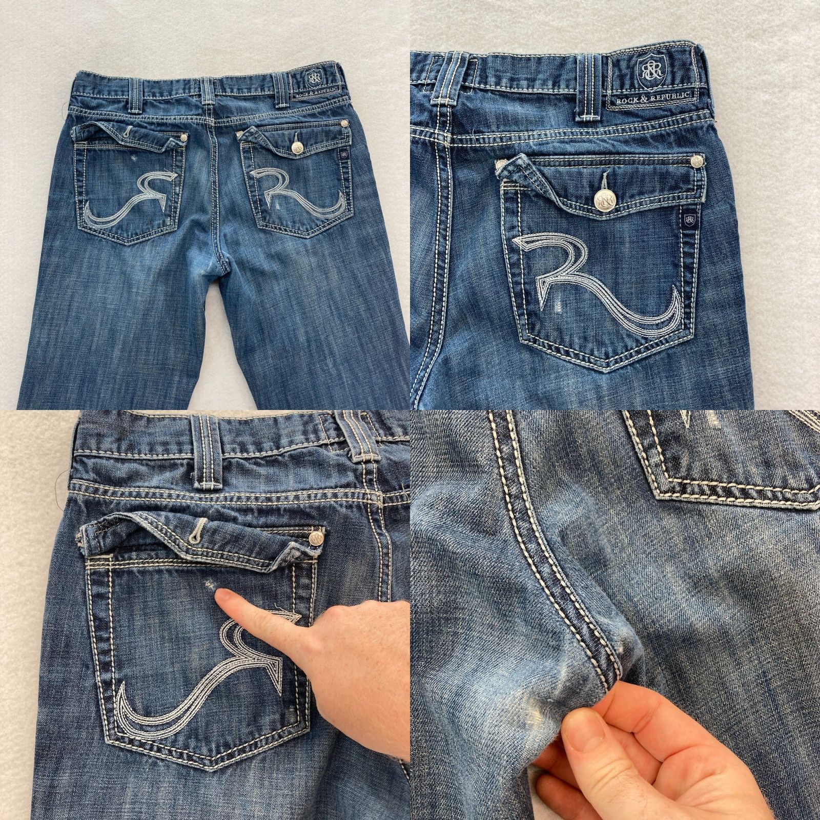 Vintage Rock & Republic Rebellion Jeans Mens 36x32 Dark Blue Denim Distressed Grunge Size US 36 / EU 52 - 9 Thumbnail