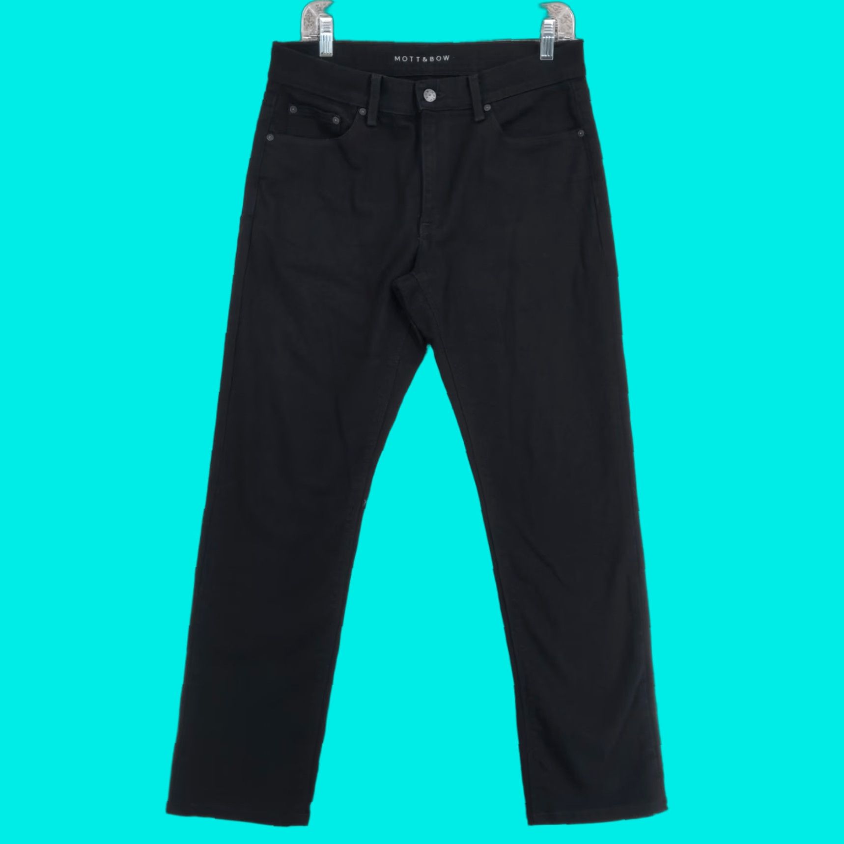 Mott & Bow Mott & Bow Jeans Mens 32x30 Slim Fit Black Denim Straight Stretch 5-Pocket Logo City Casual Fall Winter Spring Summer Mens Size US 32 / EU 48 - 1 Thumbnail