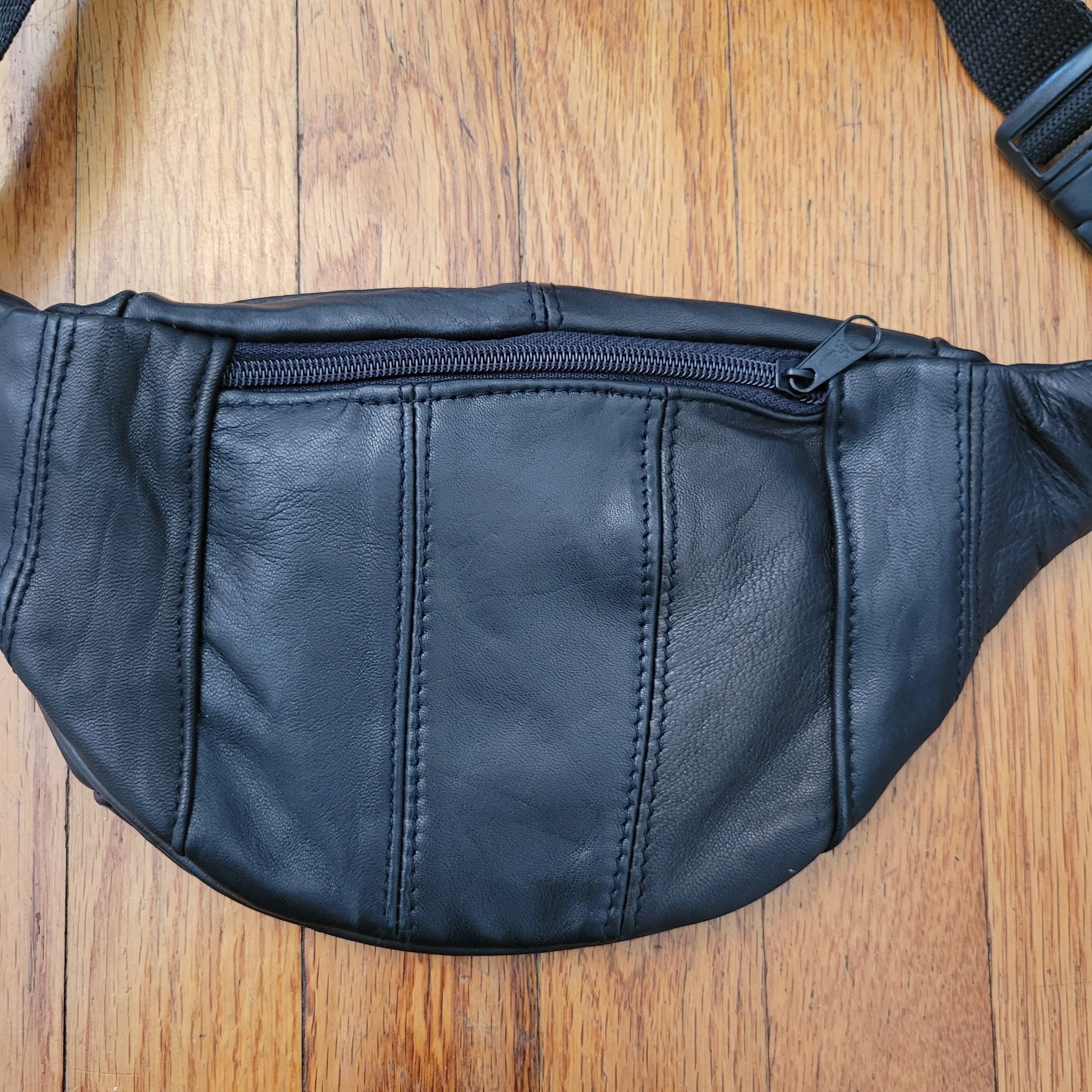 Other Black Leather Waist Fanny Pack Bum Bag Multiple Zipper Pocke Size ONE SIZE - 6 Thumbnail