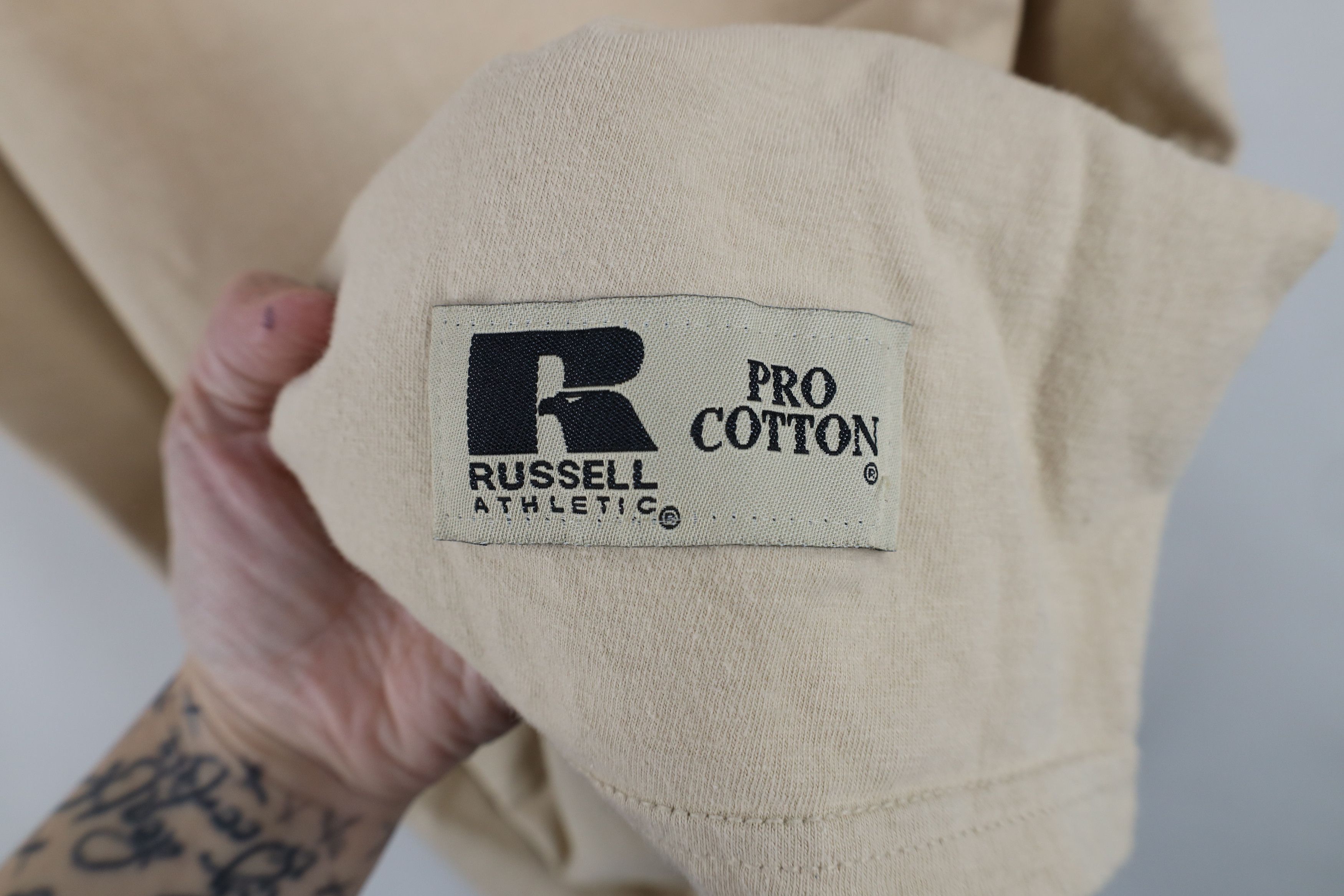 Russell Athletic Vintage 90s Russell Athletic Cotton T-Shirt Beige Khaki Size US XL / EU 56 / 4 - 4 Thumbnail