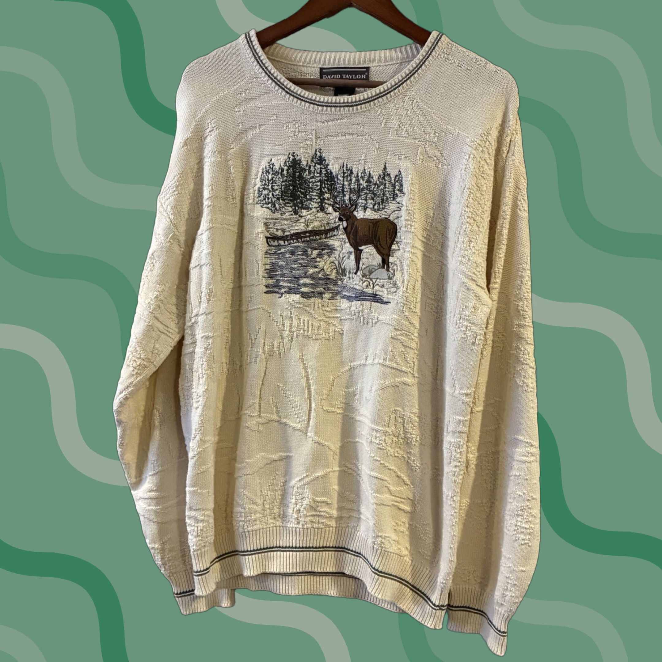 Vintage VINTAGE Cedar Falls Sweater Mens M Pullover Crew Neck White Deer Forest Wildlife Embroidered Heavyweight United States Size US M / EU 48-50 / 2 - 1 Thumbnail