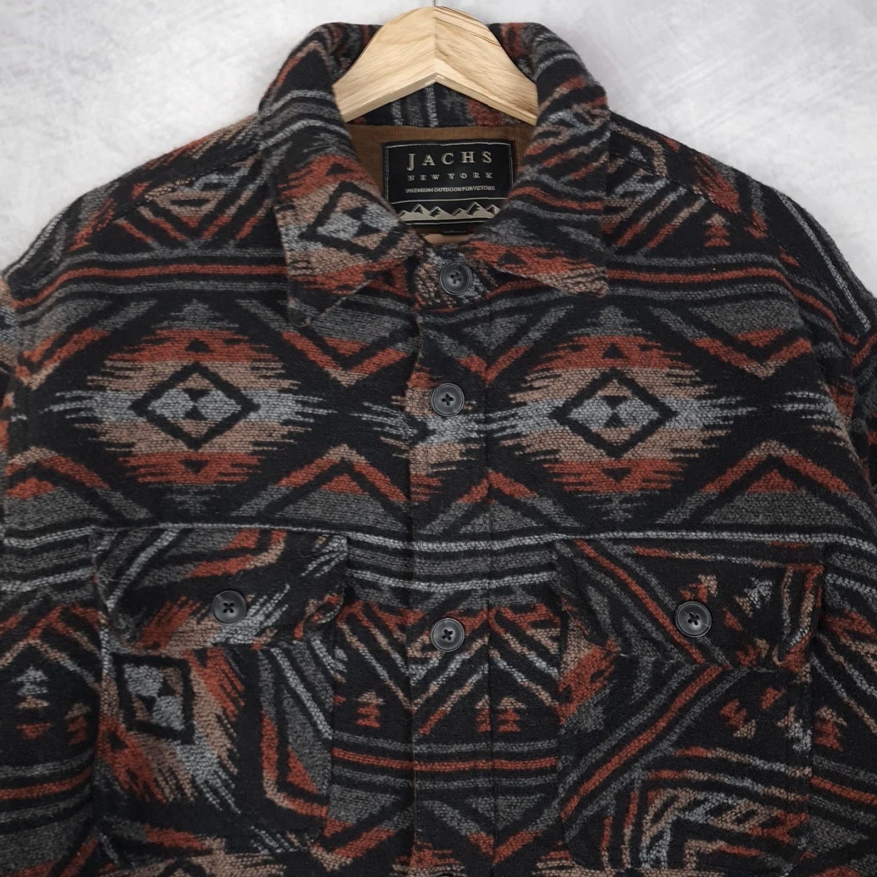 Vintage JACHS New York Jacket Mens Large Black Sherpa Lined Southwestern Flannel Shacket Size US L / EU 52-54 / 3 - 3 Thumbnail