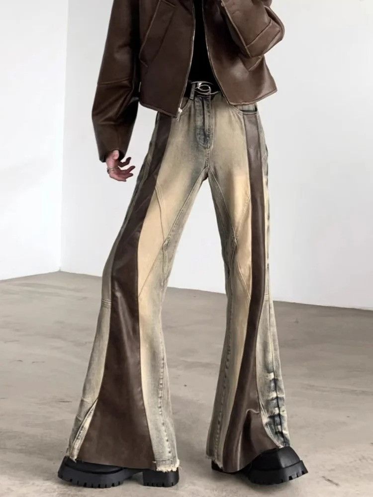 Vintage 2000S Leather Patchwork Jeans Size US 32 / EU 48 - 1 Thumbnail