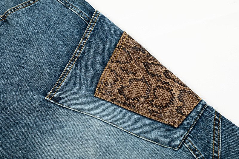 Vintage American Retro Leopard-Print Patchwork Curved-Leg Jeans Size US 32 / EU 48 - 4 Thumbnail