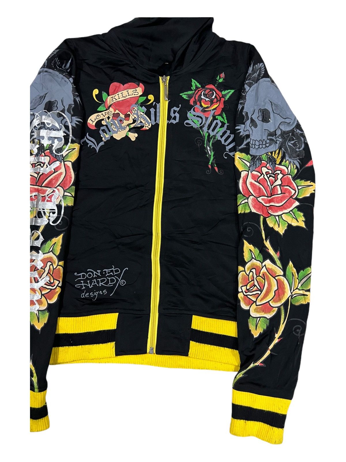 Ed Hardy Y2K Ed Hardy Skulls & Roses Zipper Boxy Jacket Sweater Goth Size S / US 4 / IT 40 - 6 Thumbnail