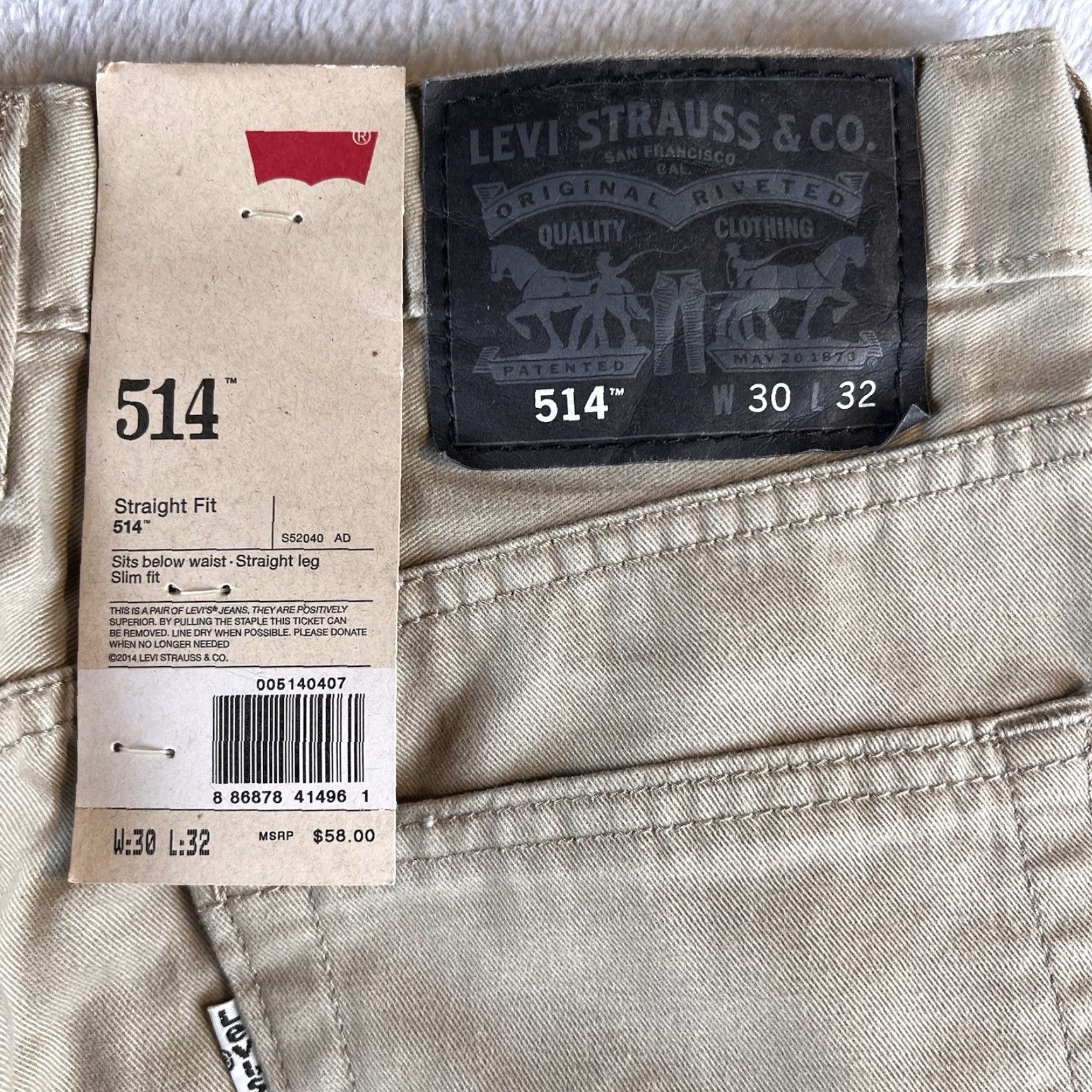 Levi's Levi's 514 Pants Mens 30x32 Beige Straight Fit Chino NWT Baggy? No Size US 30 / EU 46 - 3 Thumbnail