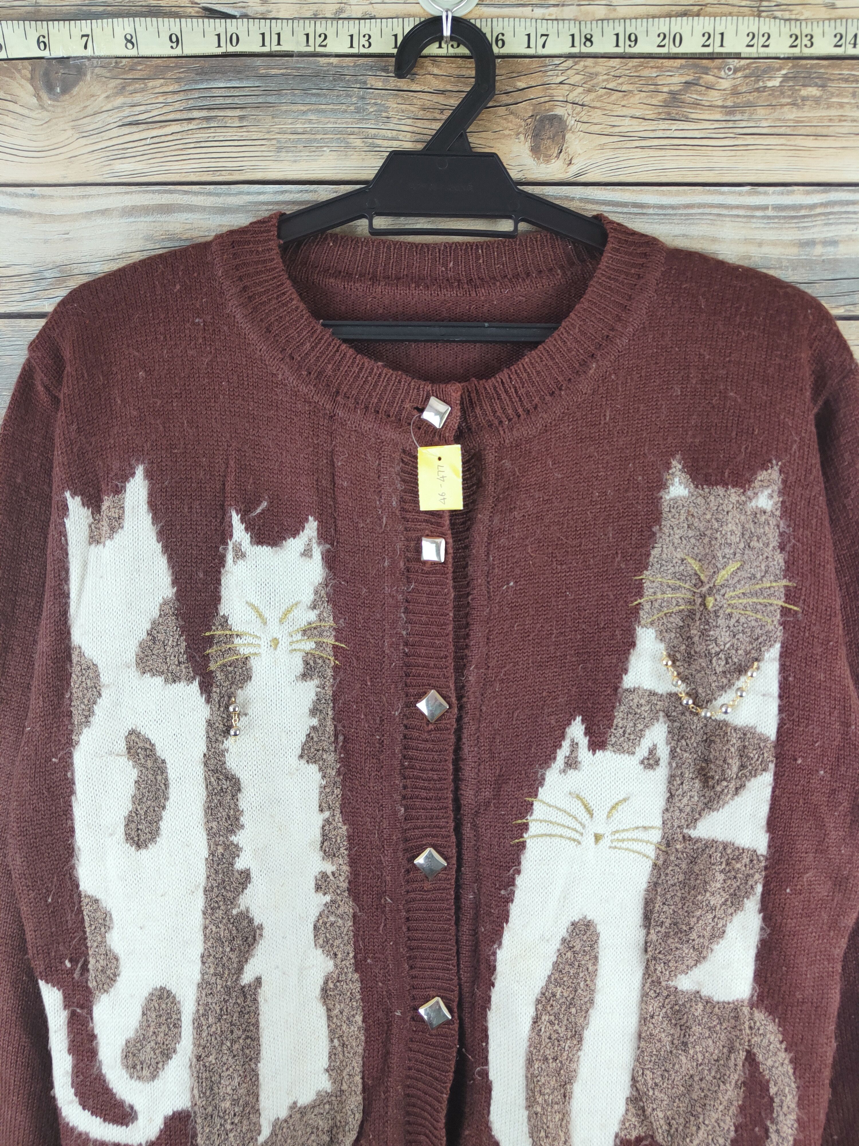 Japanese Brand DL Japan vintage Brown Cat Knitwear Cardigans #46-477 Size M / US 6-8 / IT 42-44 - 2 Thumbnail