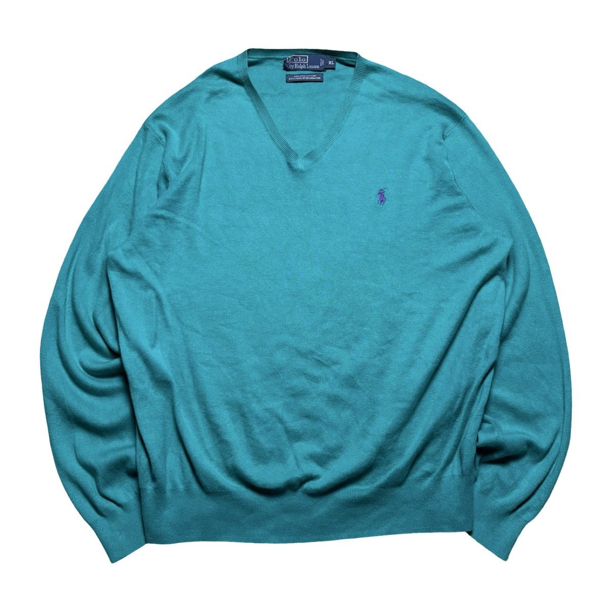 Polo Ralph Lauren Vintage Polo Ralph Lauren Sweater XL Turquoise V Neck Pima Size US XL / EU 56 / 4 - 1 Thumbnail