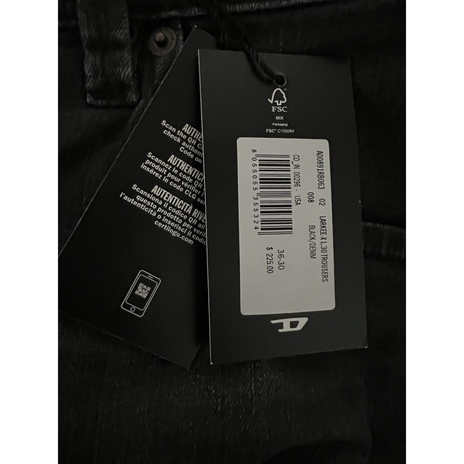 Diesel Diesel Mens Jeans Larkee Straight RB063 Black Size 36/32 Size US 36 / EU 52 - 7 Thumbnail