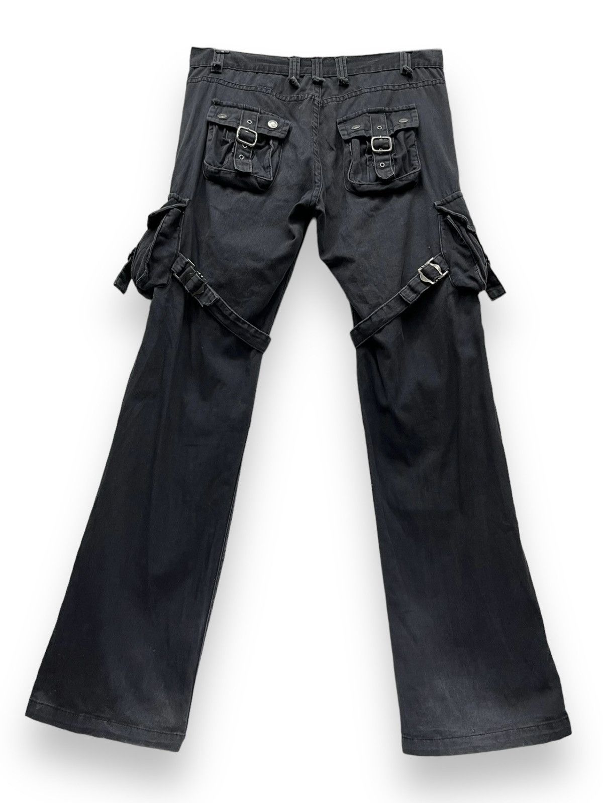 Seditionaries 🔥BIKE STAR Punk Bondage Cargo Double Knee Faded Black Flare Size US 32 / EU 48 - 2 Thumbnail