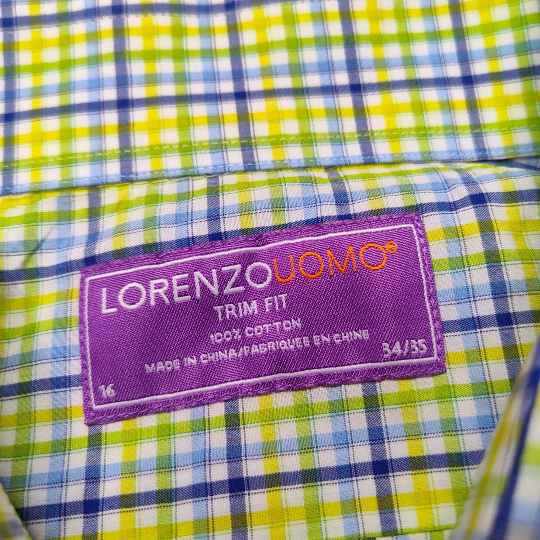 Lorenzo Uomo LORENZO UOMO Men 16 (34/35) Trim Fit Blue Green Yellow Plaid Cotton Shirt EUC Size US L / EU 52-54 / 3 - 5 Thumbnail