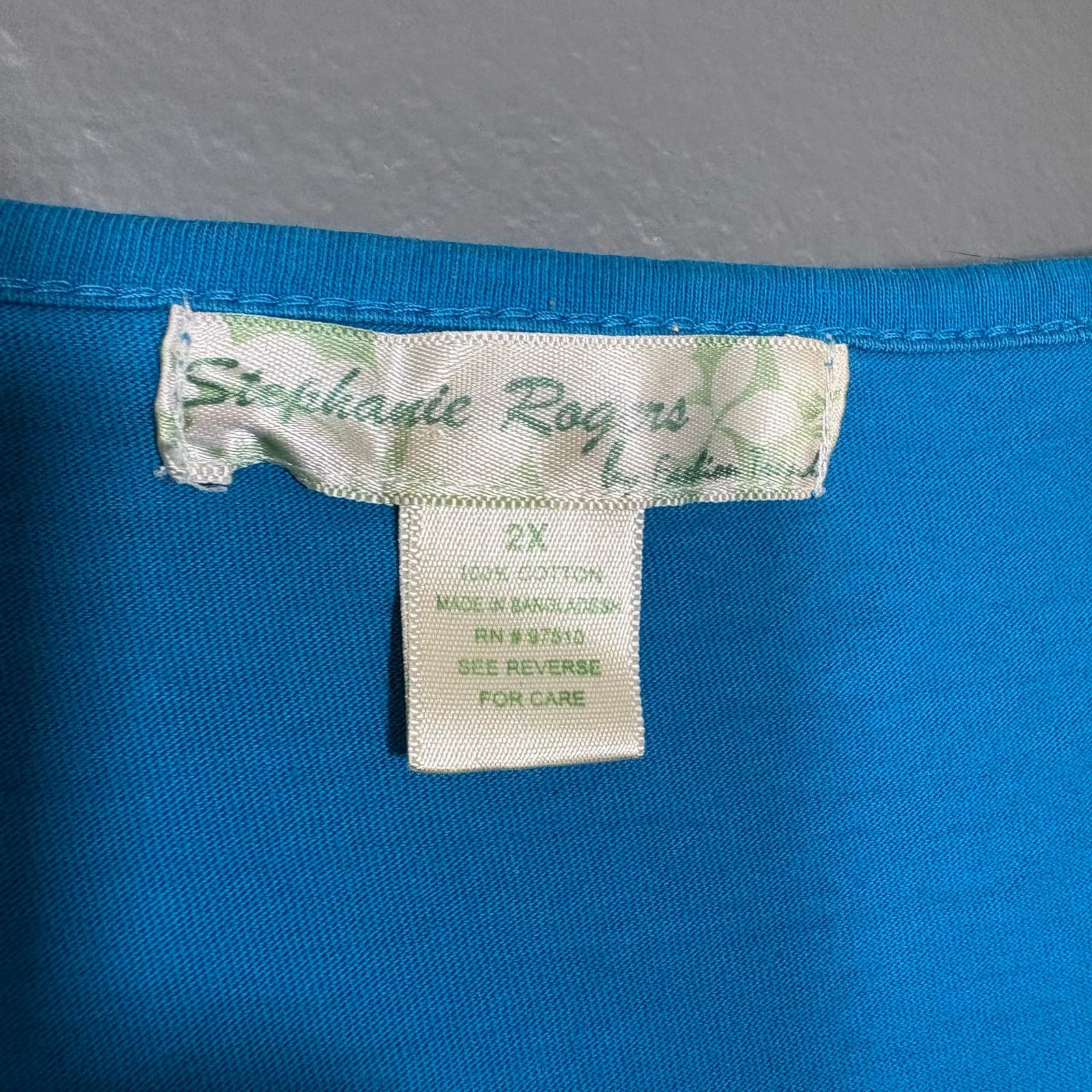 Other Stephanie Rogers Blue Y2K Boho Smocked Beaded Neck Top Size XXL / US 16-18 / IT 52-54 - 5 Thumbnail