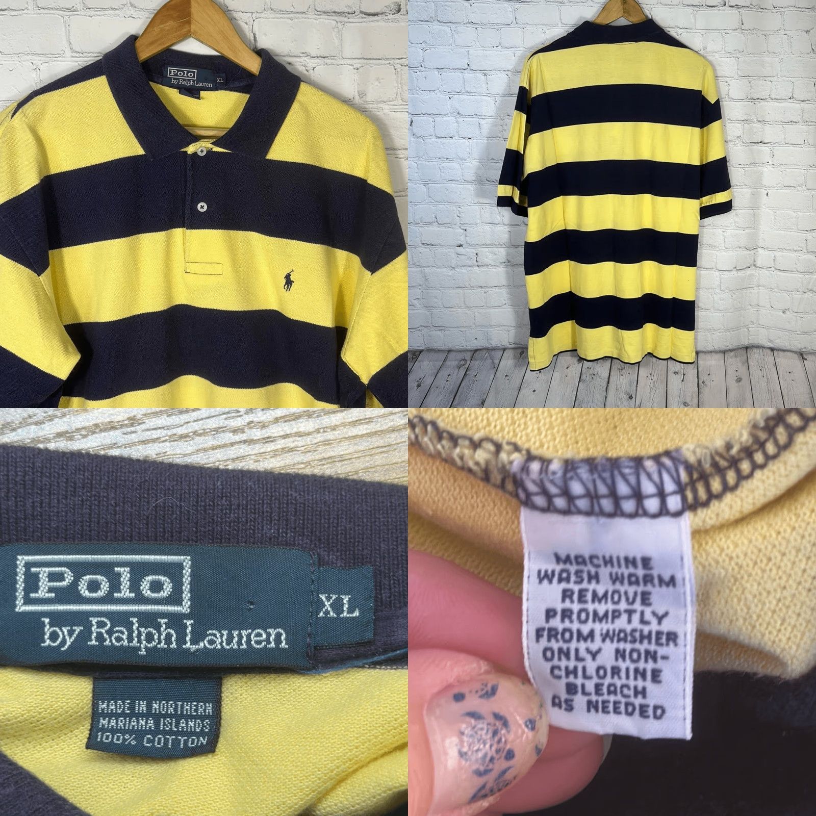 Polo Ralph Lauren VINTAGE Polo Ralph Lauren Polo Shirt XL Striped Black Yellow 100% Cotton Men XL Polo Shirt 100% Cotton Size US XL / EU 56 / 4 - 8 Thumbnail