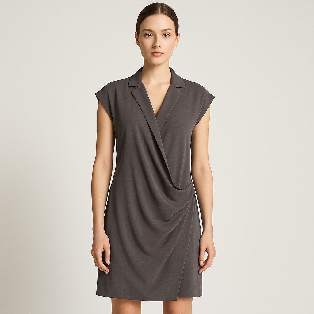 Halston Heritage Halston Heritage 100% Silk Draped Faux Wrap Dress Gray Size M / US 6-8 / IT 42-44 - 1 Thumbnail