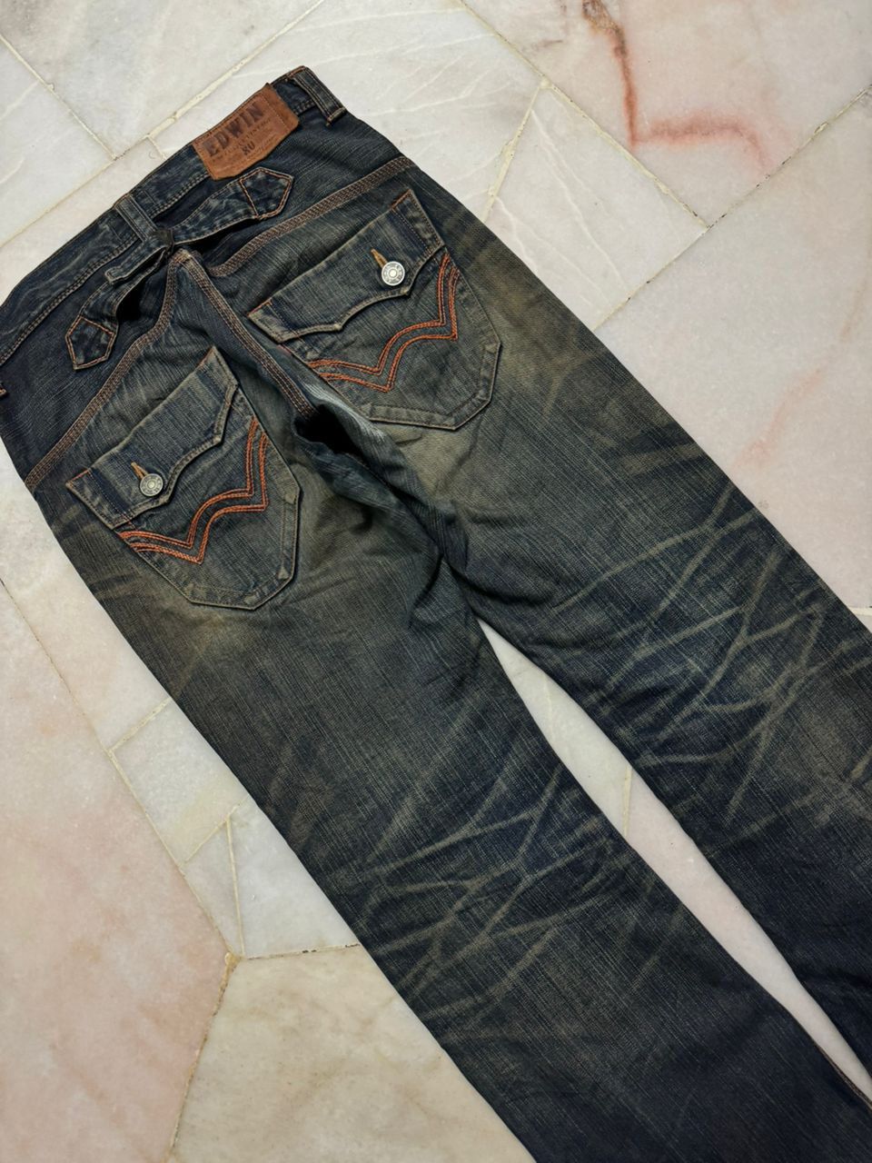 Edwin 💥Flare💥Vintage Edwin Buckle Back Sick Rusty Mudwash Distress Size US 31 - 23 Thumbnail