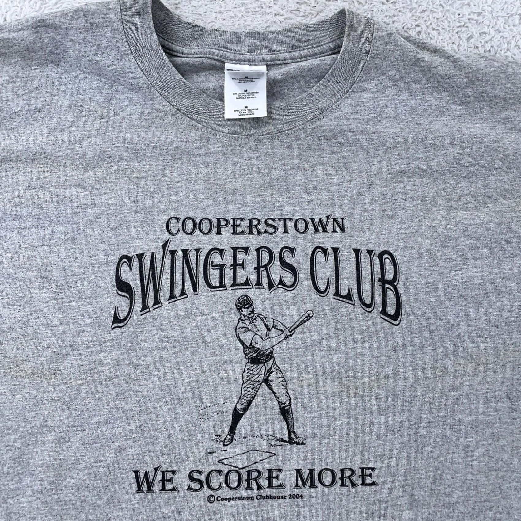 Gildan VINTAGE Cooperstown Swingers Club Shirt Mens Medium Gray Baseball Graphic 00s Size US M / EU 48-50 / 2 - 2 Thumbnail