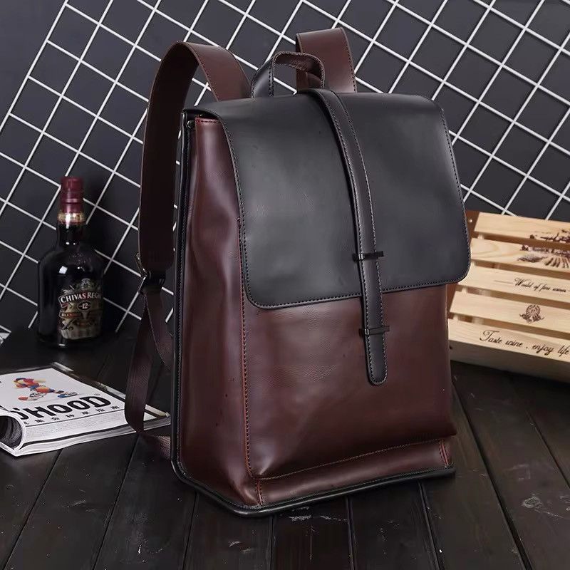 Vintage Casual Business Office Solid PU Leather Backpack Size ONE SIZE - 3 Thumbnail