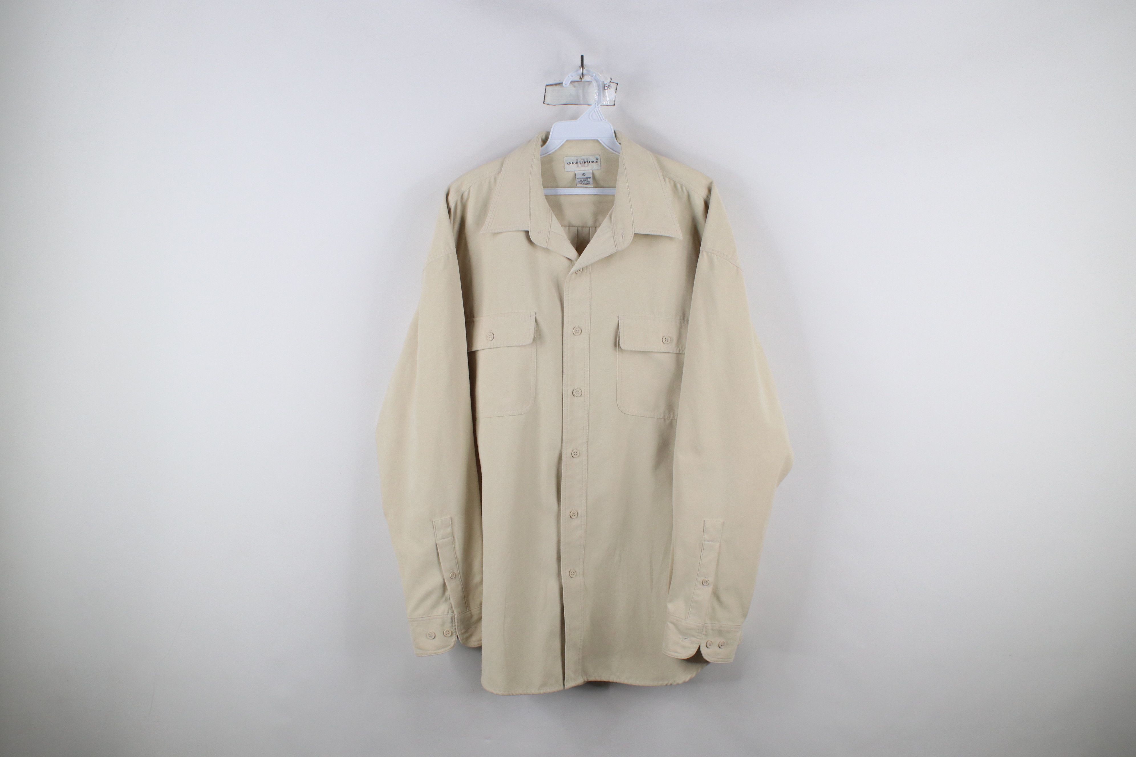 Vintage Vintage 90s Streetwear Double Pocket Button Shirt Beige Size US XL / EU 56 / 4 - 1 Thumbnail