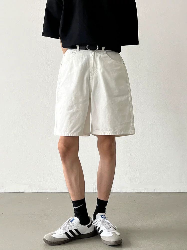 Japanese Brand Men's Casual Loose-Fit Straight-Leg White Denim Shorts Size US 32 / EU 48 - 2 Thumbnail