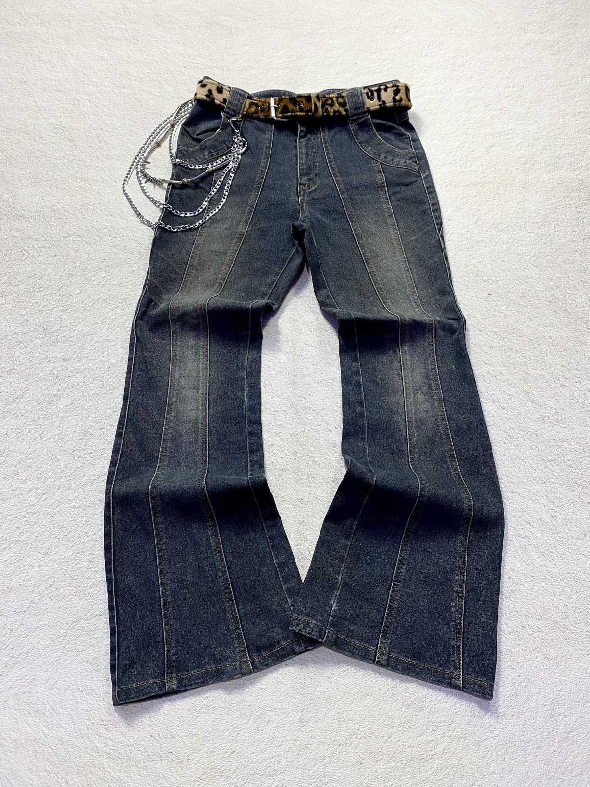 If Six Was Nine × Japanese Brand × Le Grande Bleu (L.G.B.) Full heart mud washed stripe stich flare jean Size US 29 - 1 Thumbnail