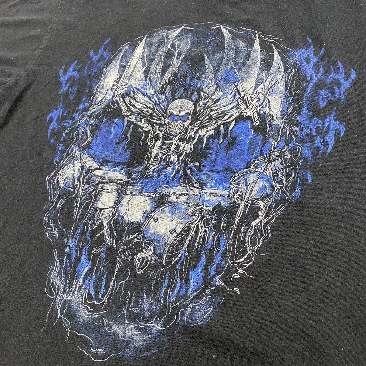 Affliction × Japanese Brand × Vintage Vtg Y2K Gothic Skull Drumkit Skeleton Flame Tee Grunge Size US L / EU 52-54 / 3 - 4 Thumbnail