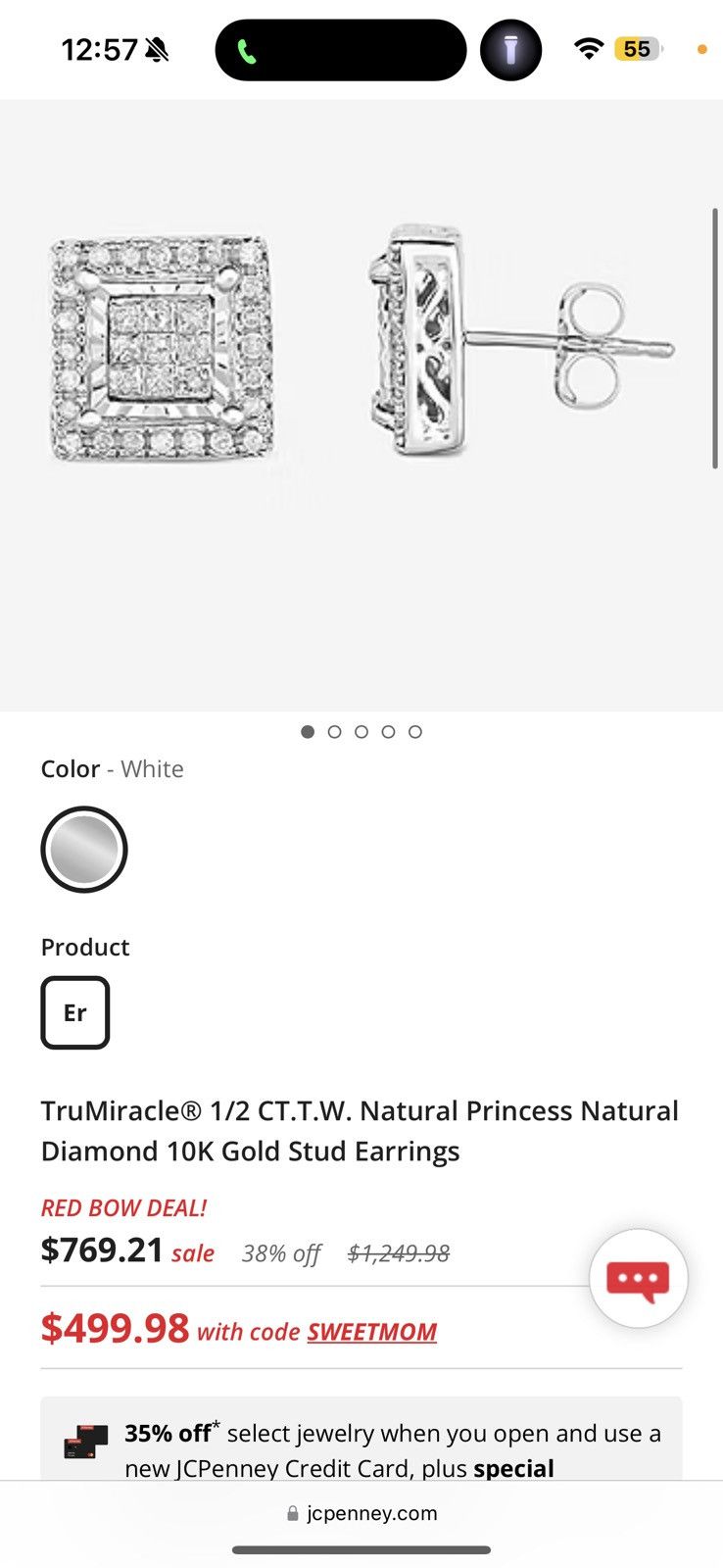 JCPenney White gold 10k 1/2 carat diamond earrings Size ONE SIZE - 3 Thumbnail