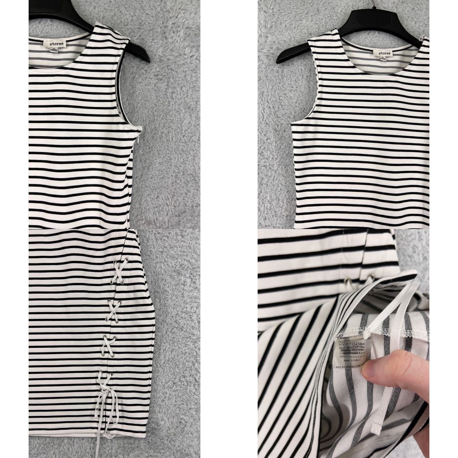 Vintage Storee Dress Womens XS Black White Stripe Cotton Blend Knit Mini Sleeveless Round Neck Pullover Size XS / US 0-2 / IT 36-38 - 8 Thumbnail
