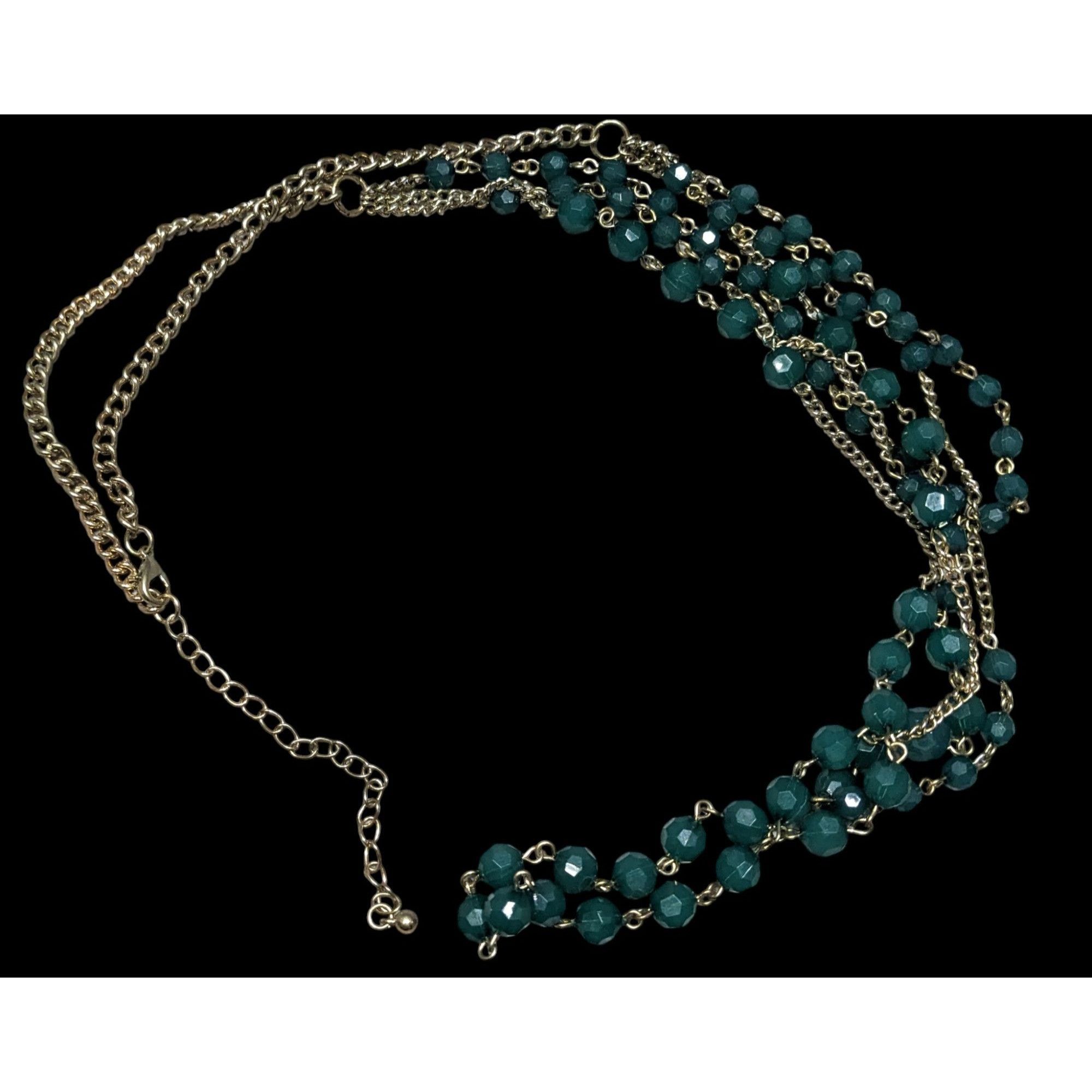 Other Layered Gold Chain Necklace With Green Beads Size ONE SIZE - 1 Thumbnail
