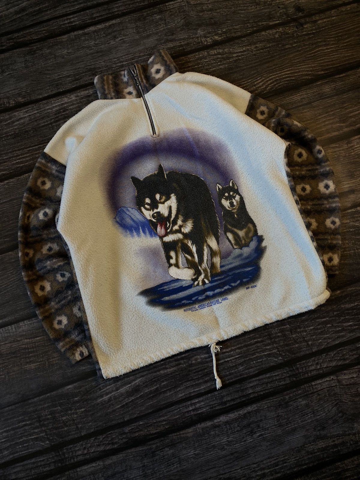 Japanese Brand × Vintage 🔥ANIMAL PRINT WOLF FLEECE 1/3 zip sweatshirt y2k Size US M / EU 48-50 / 2 - 2 Thumbnail
