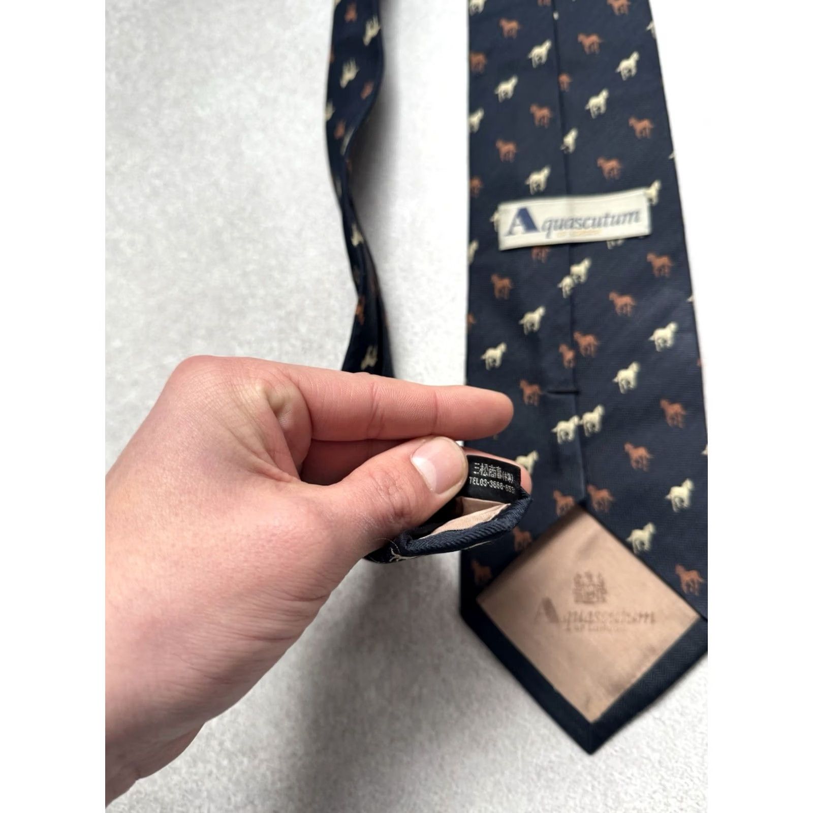Aquascutum VINTAGE Aquascutum 100% Silk Monogram Horse Cravat Tie Blue Men Size ONE SIZE - 5 Thumbnail