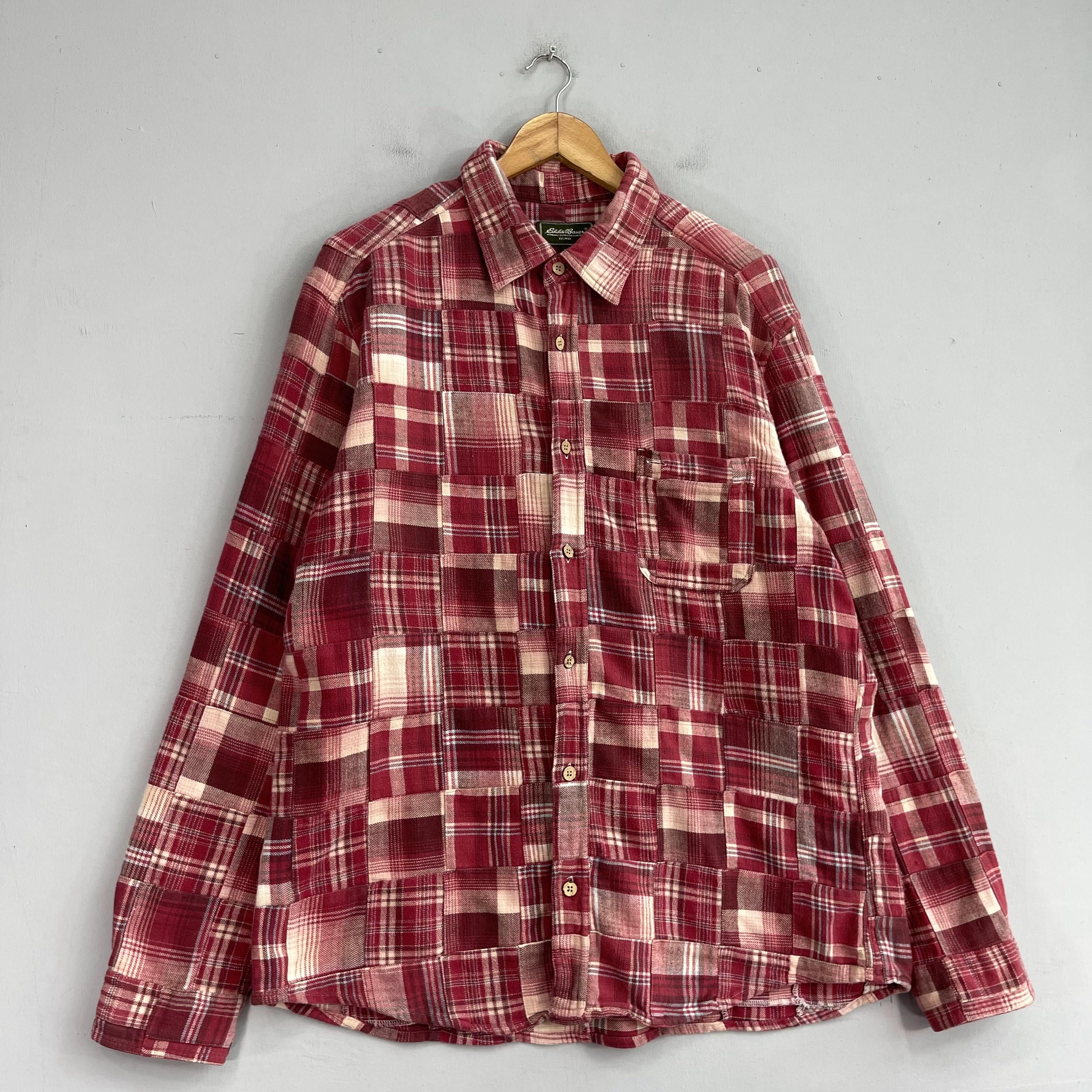 Eddie Bauer Vintage EDDIE BAUER Patchwork Red Tartan Rebuild Flannel Size US XL / EU 56 / 4 - 4 Thumbnail