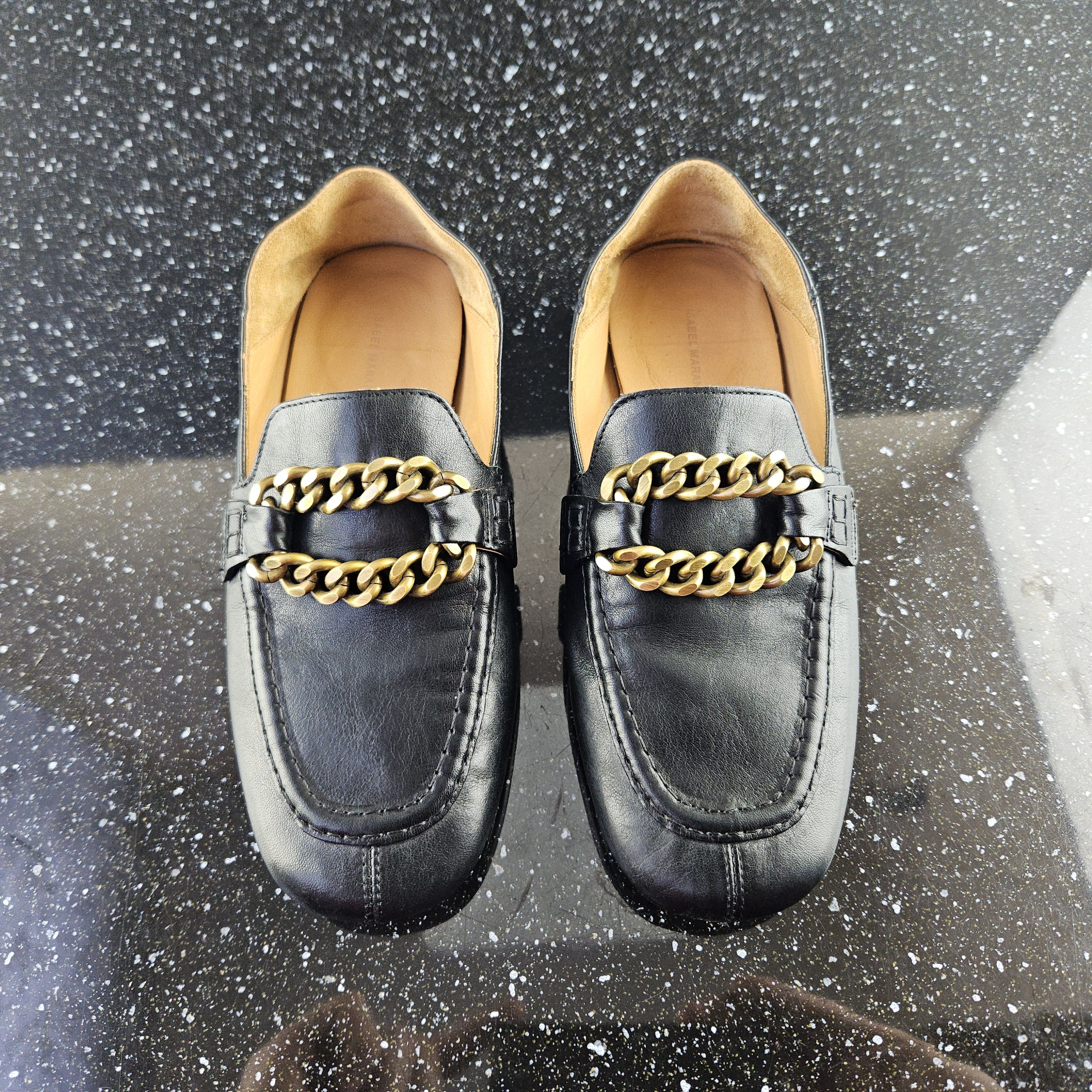Isabel Marant Isabel Marant Black Leather Gold Chain Heel Loafers (Y0306) Size US 5 / IT 35 - 5 Thumbnail