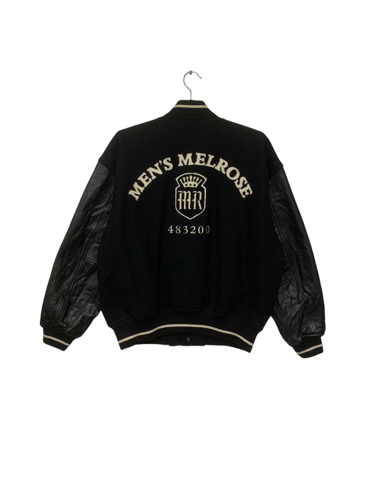 image of Vintage Men's Melrose All Black Varsity Leather Jacket (Size Medium)