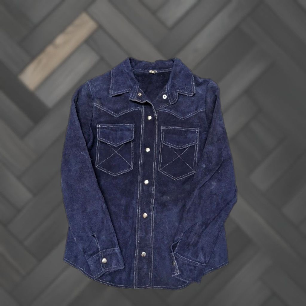 Vintage VINTAGE blue jacket Western trucker jacket Unisex Adults S Blue 1970s split suede cowhide leather snap Western trend Mens Womens Size US S / EU 44-46 / 1 - 1 Thumbnail
