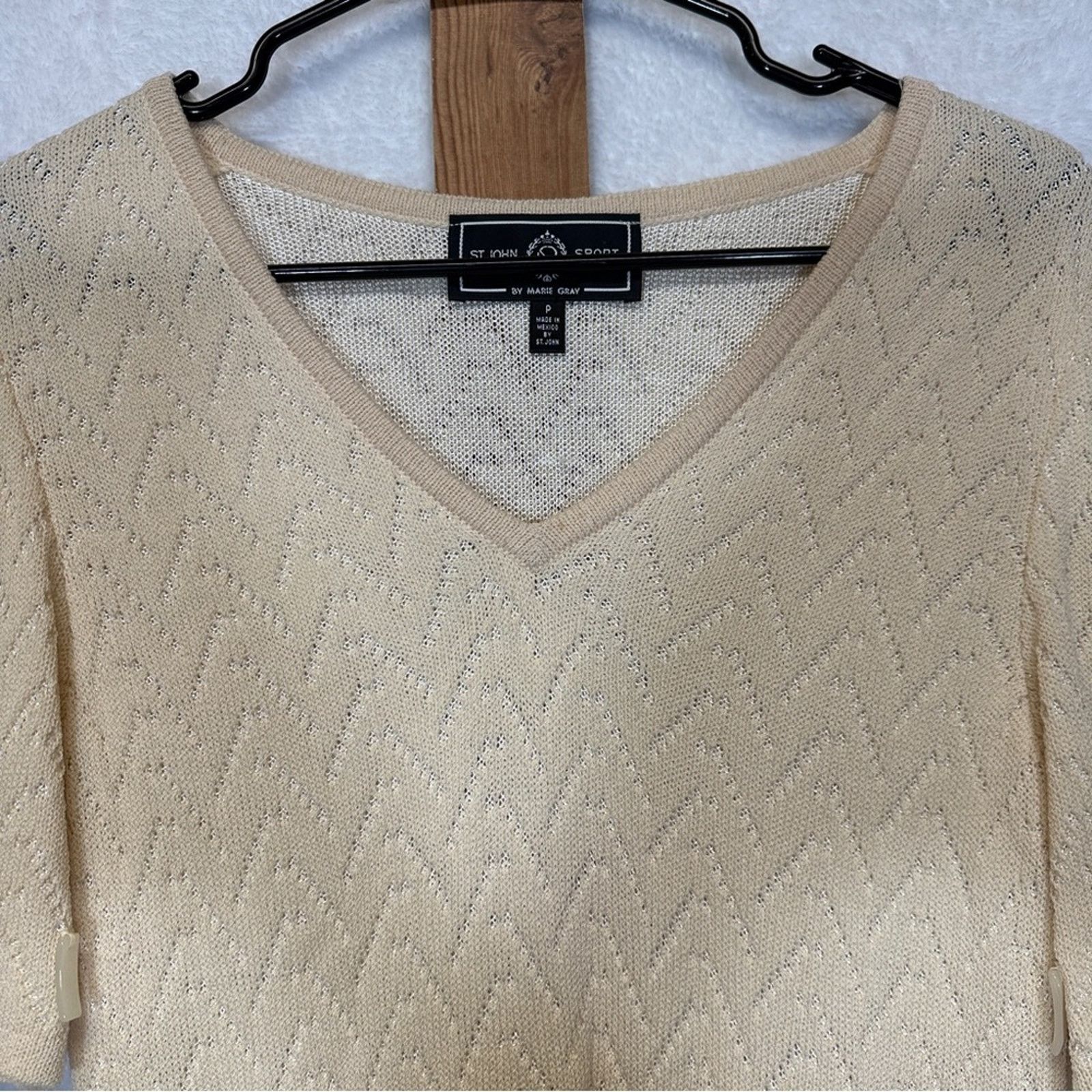 St. John St. John Sport Cream Knit Beaded Short Sleeve Top Size XS Size XS / US 0-2 / IT 36-38 - 2 Thumbnail