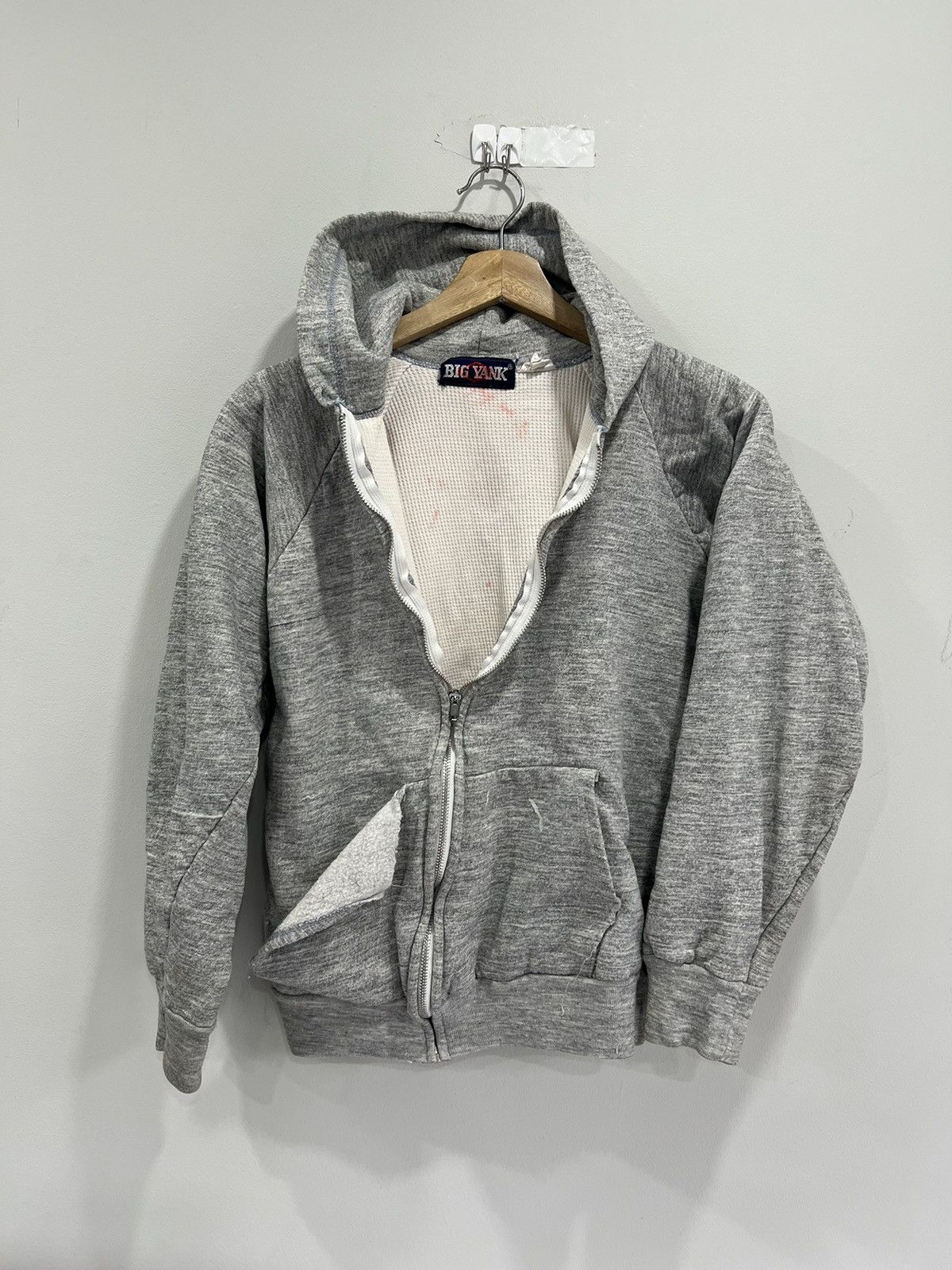 Vintage Vintage 90s Thrashed Big Yank Thermal Lined Hoodie zip blank Size US S / EU 44-46 / 1 - 1 Thumbnail