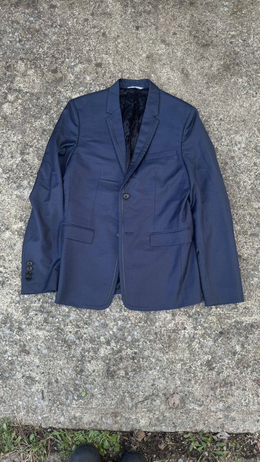 Dior Dior Hedi Slimane Navy Blue Blazer Leather Trim Size 44R - 1 Thumbnail