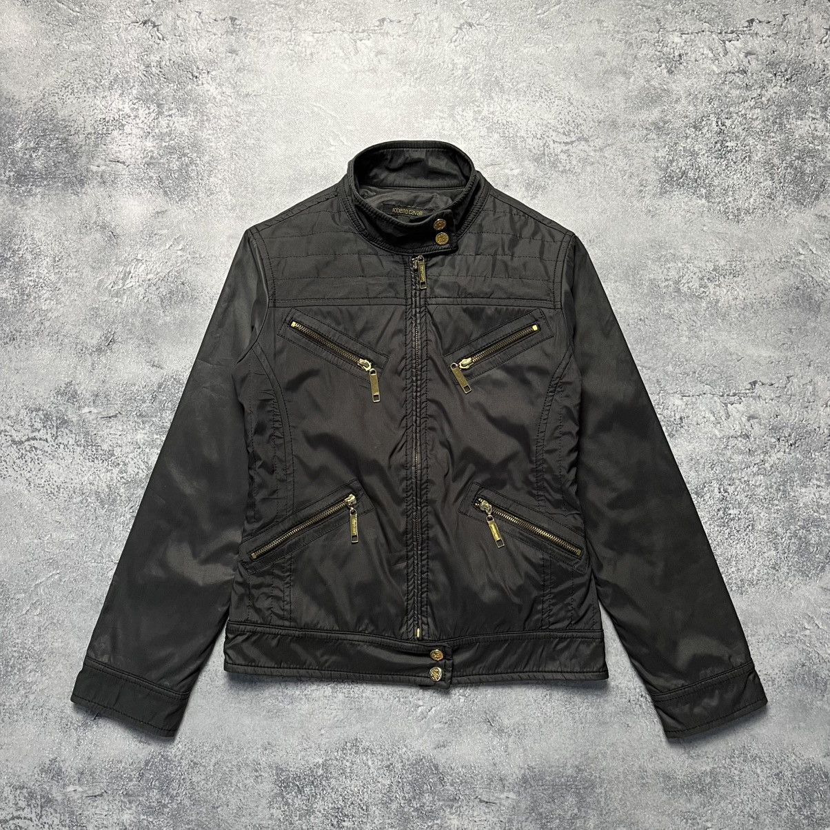 Roberto Cavalli Vintage Roberto Cavalli Black Nylon Cropped Biker Jacket Size S / US 4 / IT 40 - 1 Thumbnail