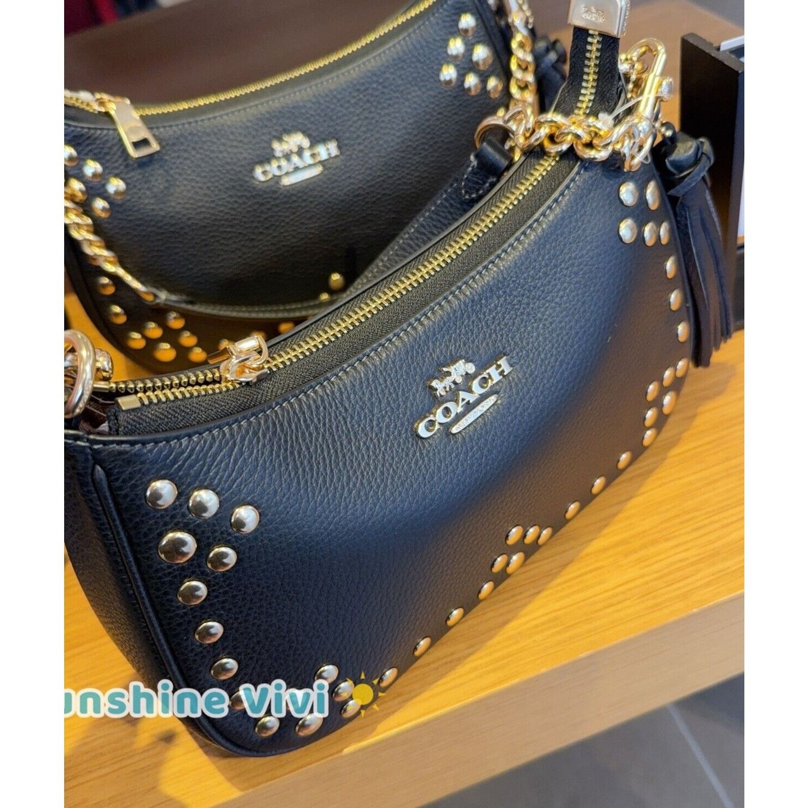 Coach NWT COACH Teri Shoulder Bag With Rivets Gold/Black CAK03 Size ONE SIZE - 8 Thumbnail