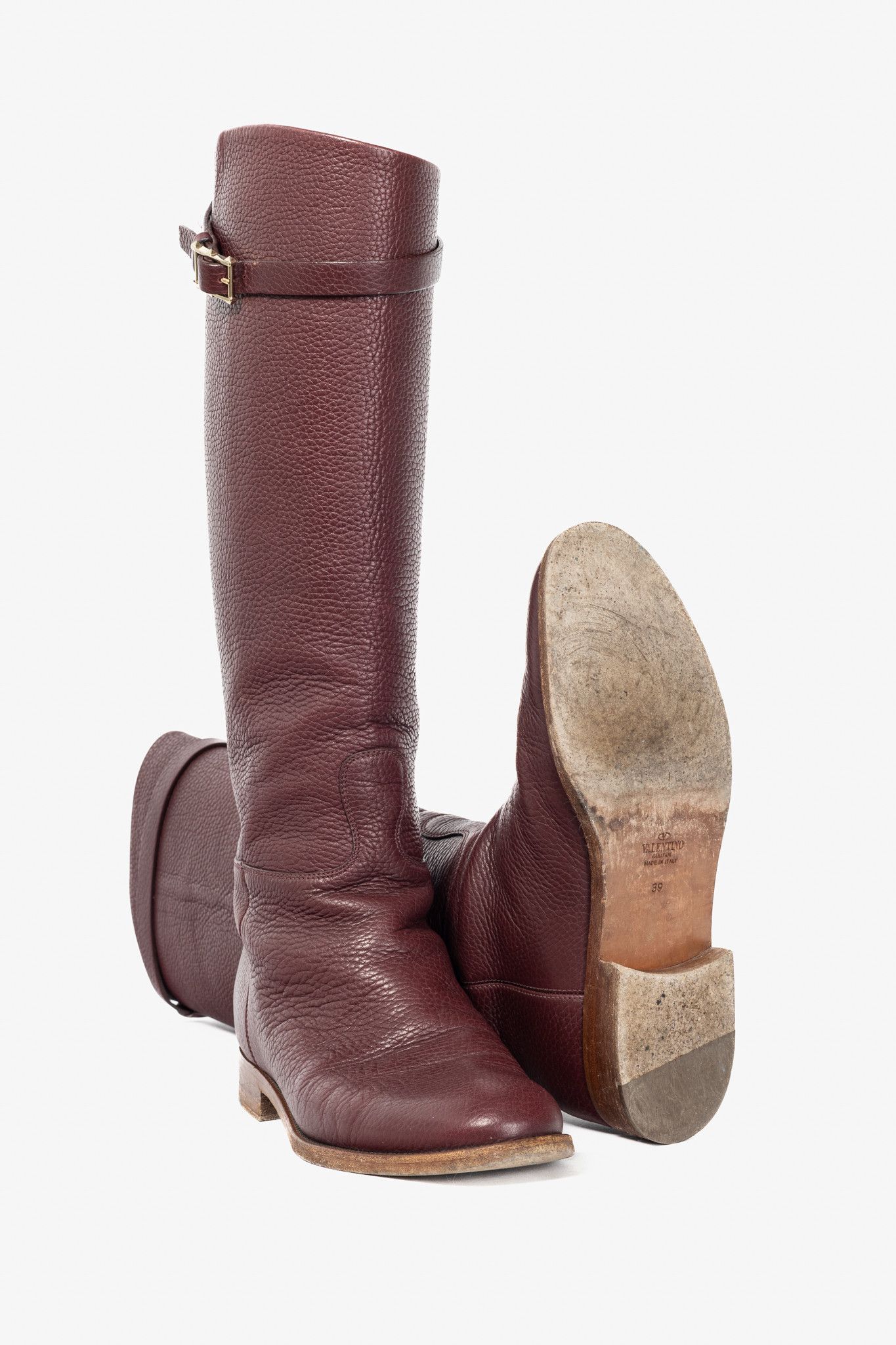 Valentino Valentino Garavani Pebbled Rockstud-Buckle Riding Boots Size US 8.5 / IT 38.5 - 4 Thumbnail