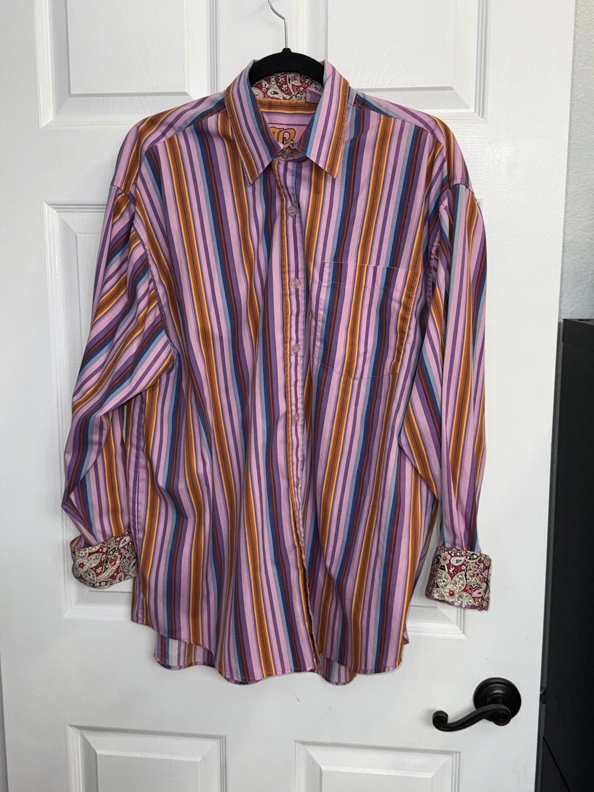 Brooklyn Xpress Brooklyn Xpress Long Sleeve Pink and Purple Striped Shirt L Size US L / EU 52-54 / 3 - 1 Thumbnail
