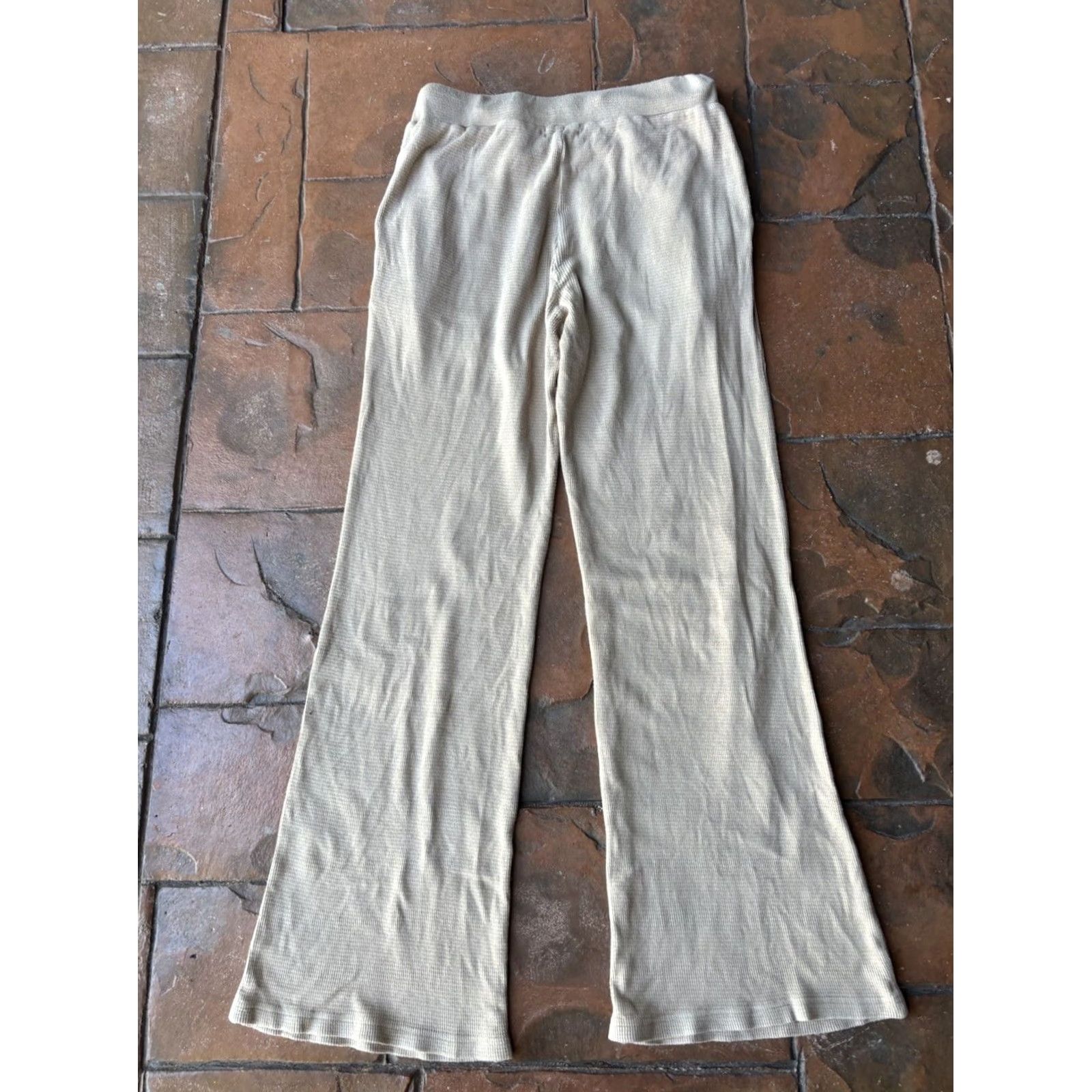 MONROW Monrow Knit Drawstring Lounge Flare Pants Women’s Small Tan Brown Size 28" / US 6 / IT 42 - 3 Thumbnail