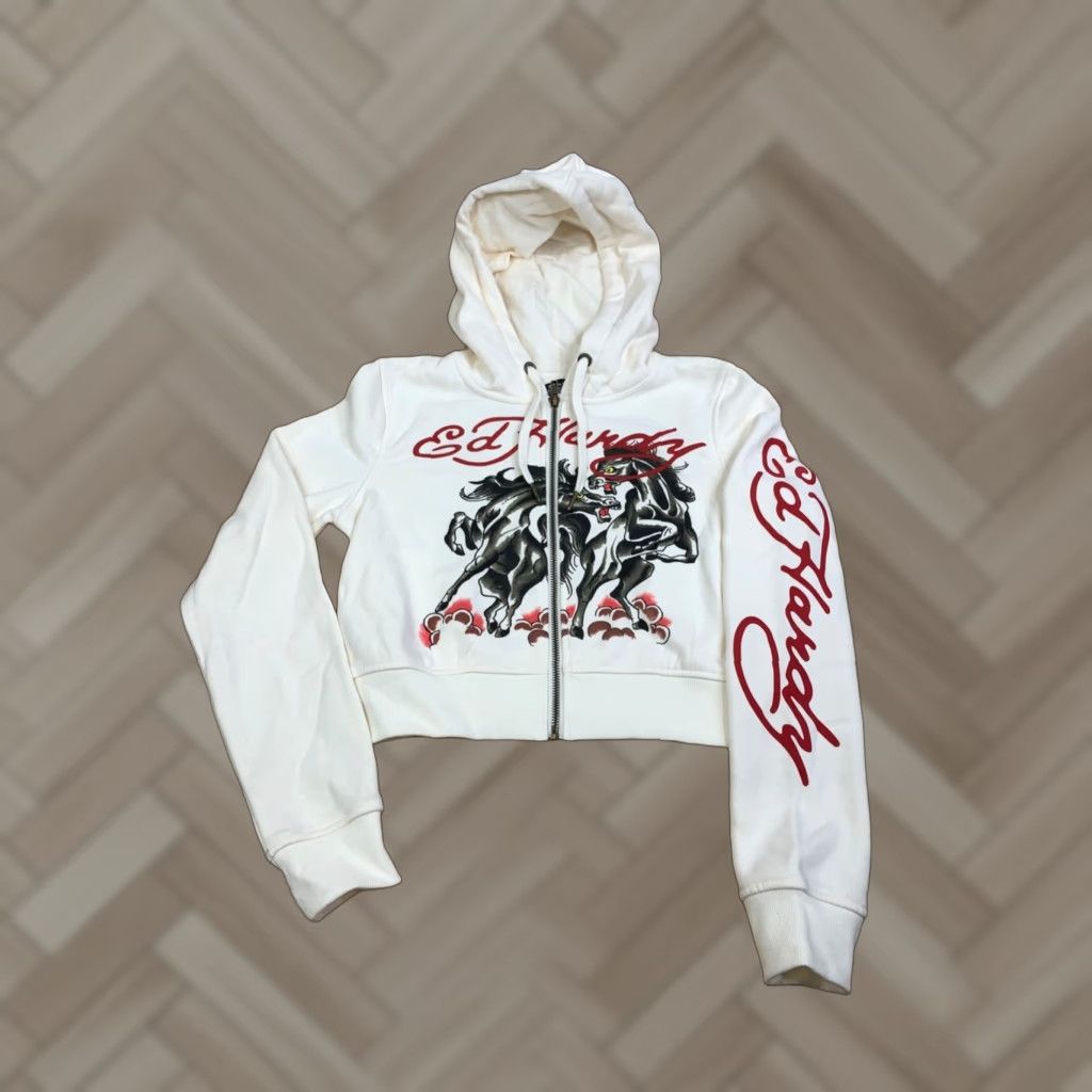 Ed Hardy NWOT Ed Hardy Horse Hoodie Womens M Ivory Zip Full Zip Hooded Lamp Logo 12688 Size M / US 6-8 / IT 42-44 - 1 Thumbnail