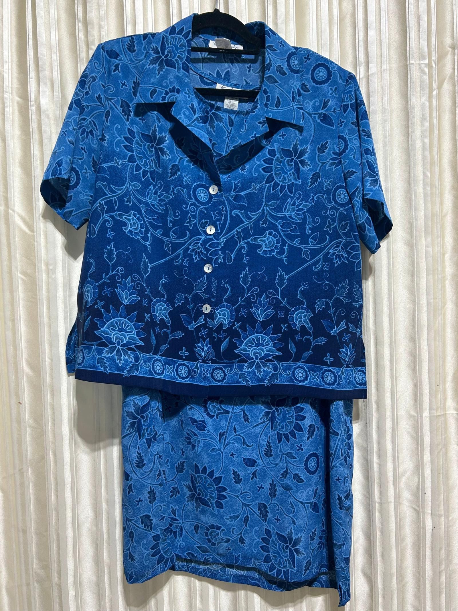 Designer Vintage Two Twenty Floral Blue 2-Piece Set - Dress & Button Size L / US 10 / IT 46 - 3 Thumbnail