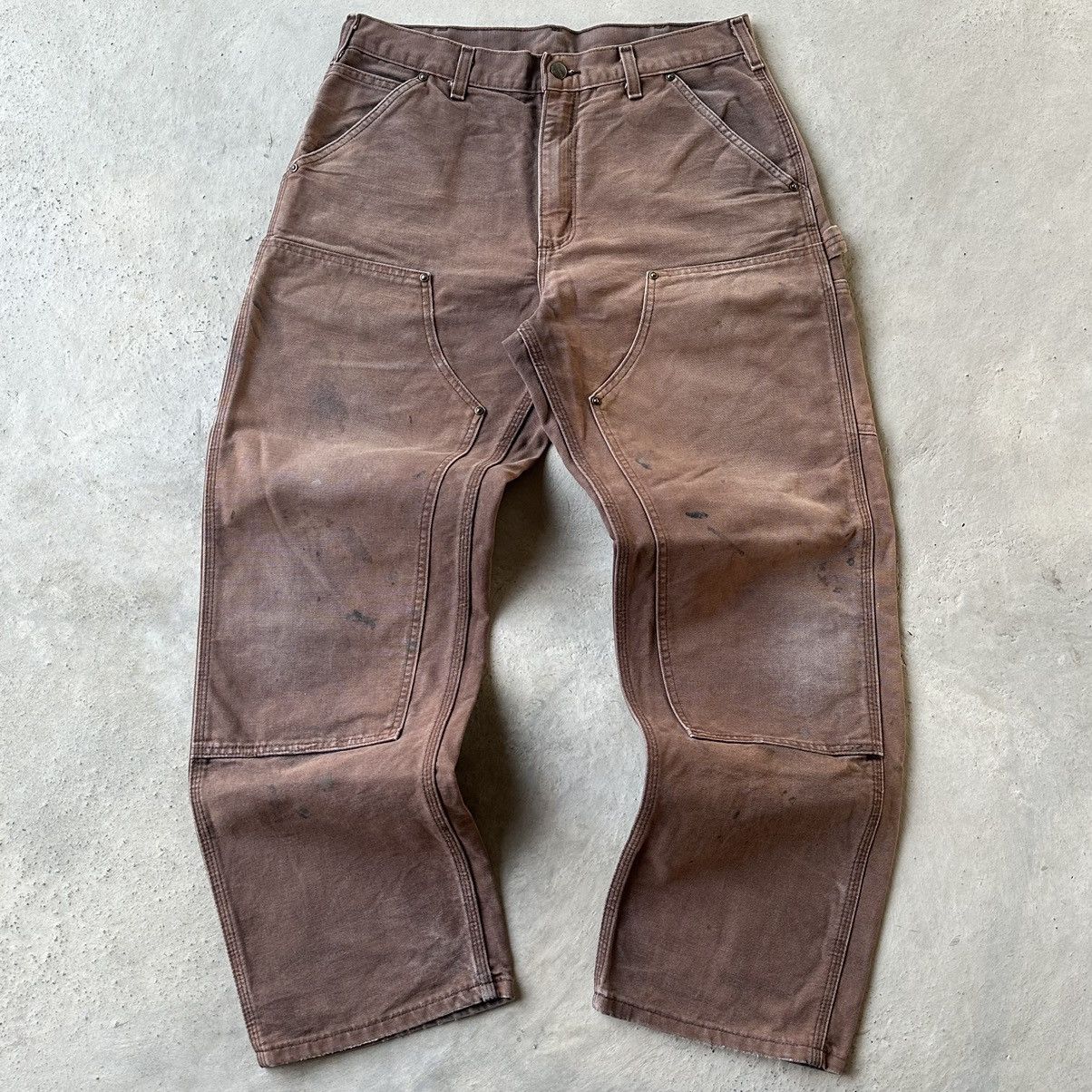 image of Distressed Faded Carhartt Double Knee B136 Dkb in Dark Brown, Men's