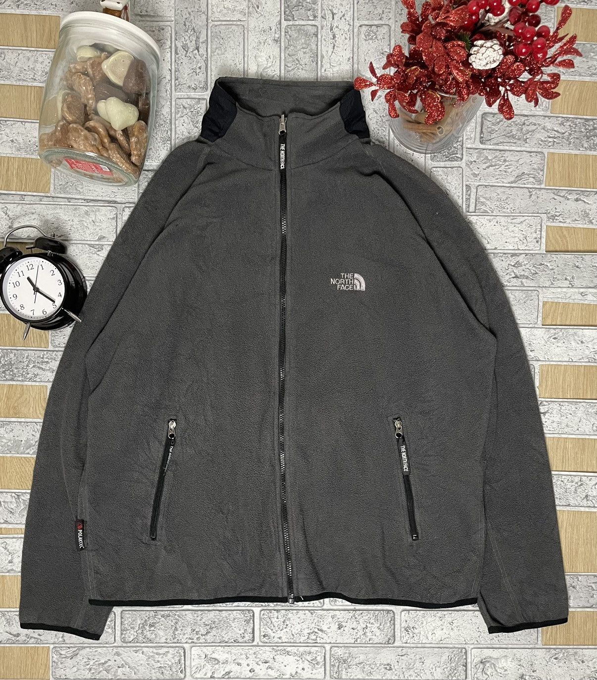 The North Face Fleece Full Zip Hoodie, Men's Size M polyester gray type Vintage Second Hand