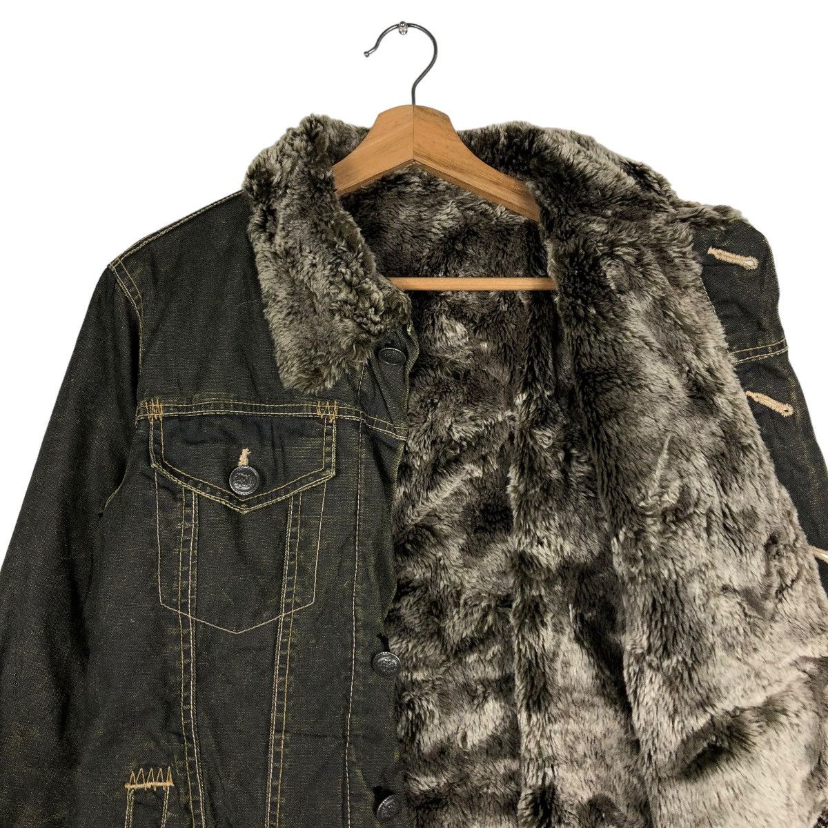 Japanese Brand 🔥VINTAGE BIKER JACKET TRUCKER MINK FUR LINING ISSEY MIYAKE Size US S / EU 44-46 / 1 - 14 Thumbnail