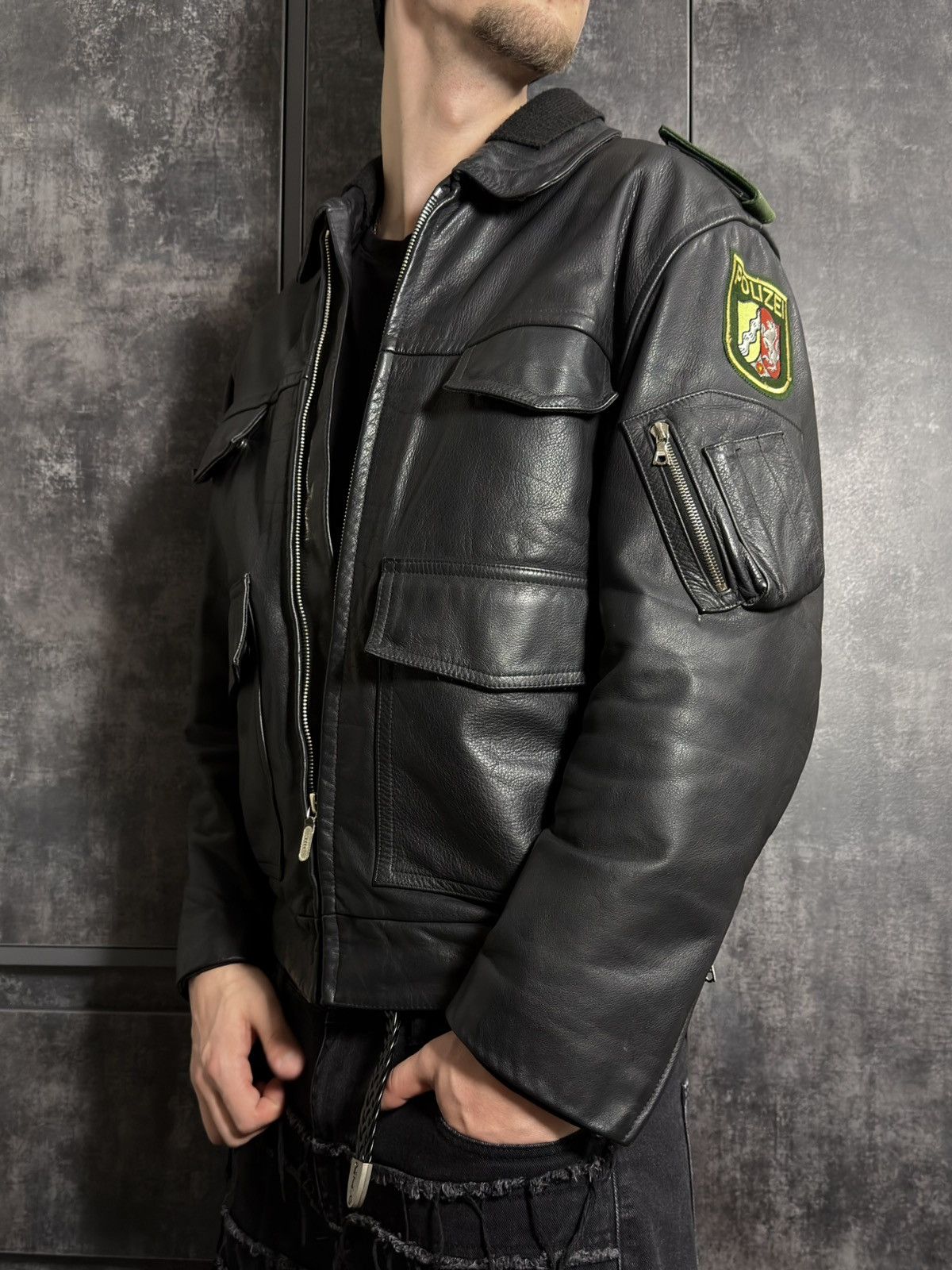 Vintage Crazy Vintage 90s Polizei Leather Aviator Jacket Vetements Size US L / EU 52-54 / 3 - 5 Thumbnail